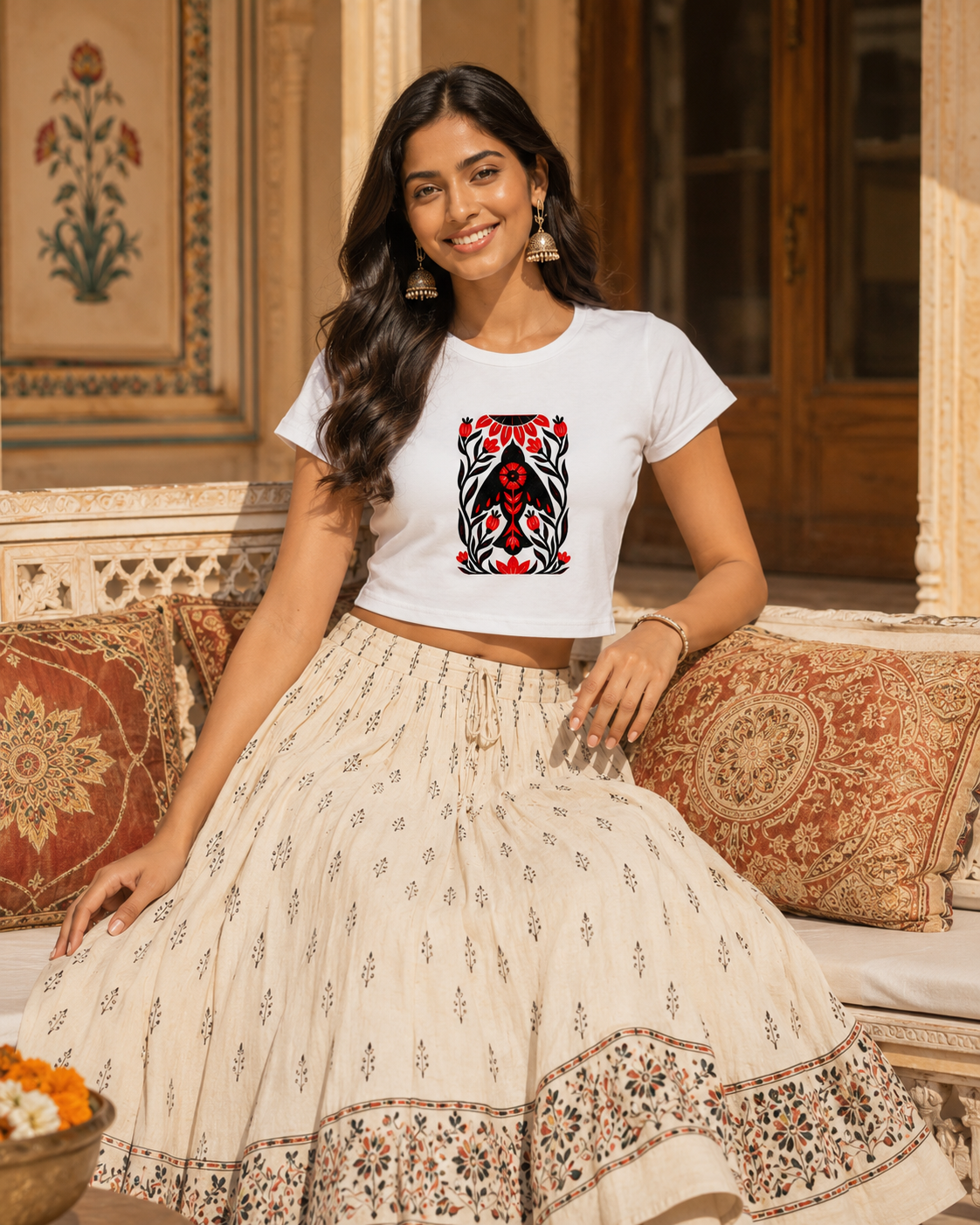 Bird Block Print Baby Tee