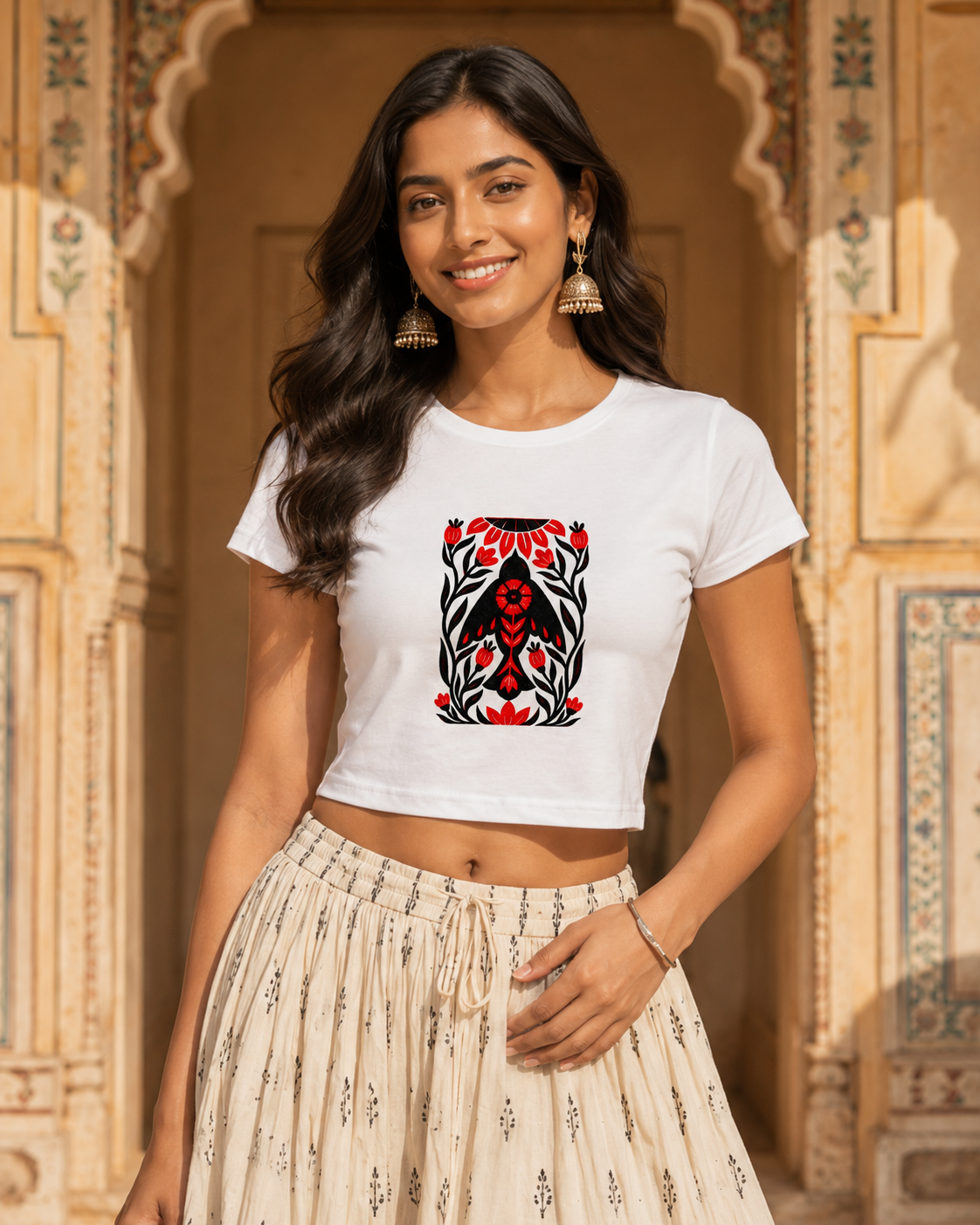 Bird Block Print Baby Tee