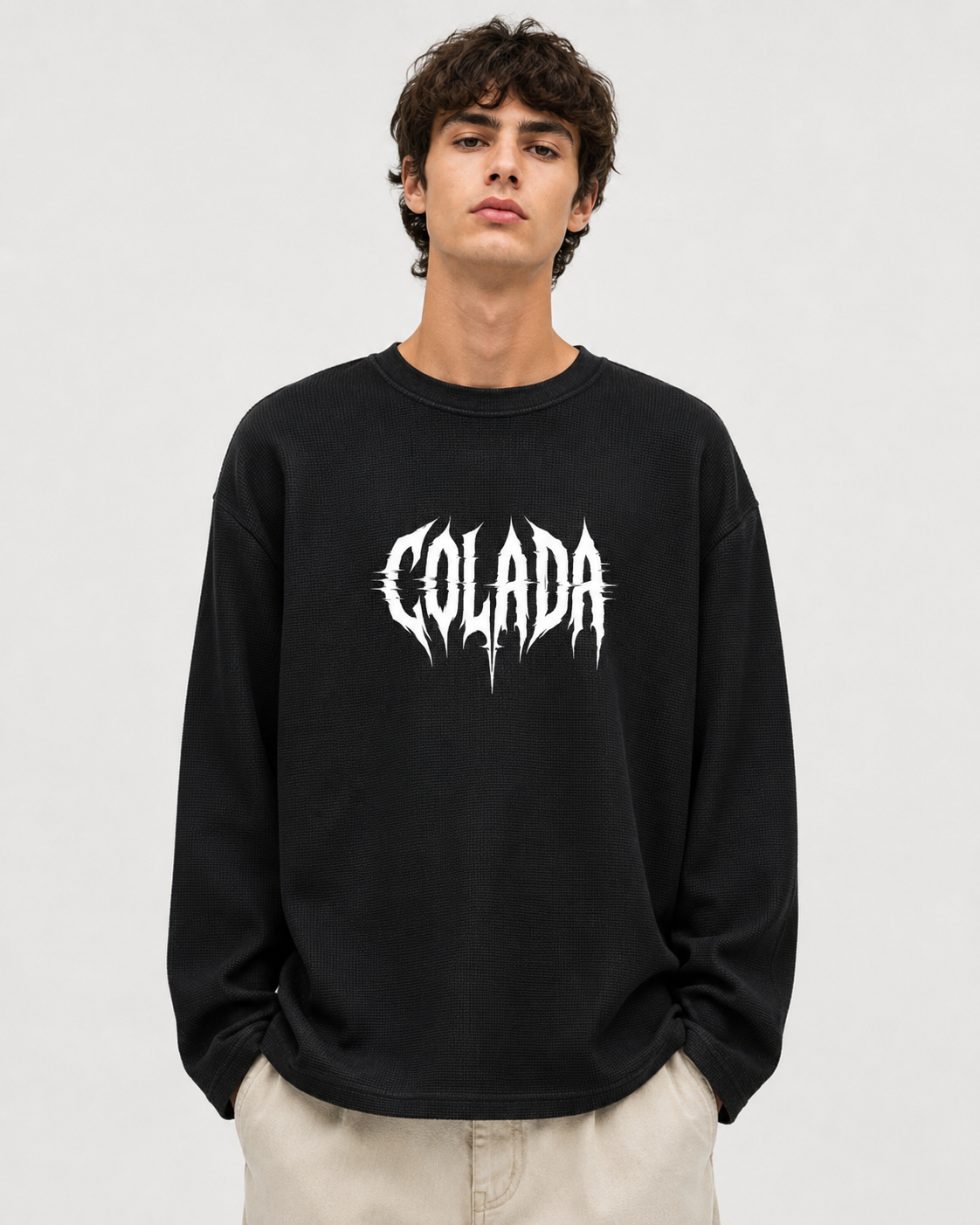Black Waffle Knit Oversized Tshirt
