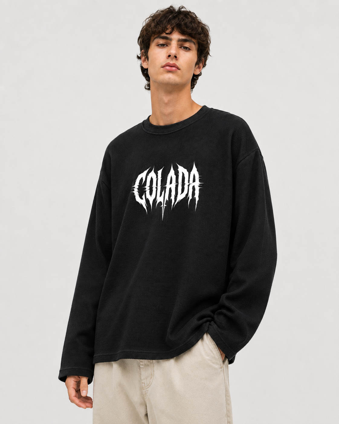 Black Waffle Knit Oversized Tshirt