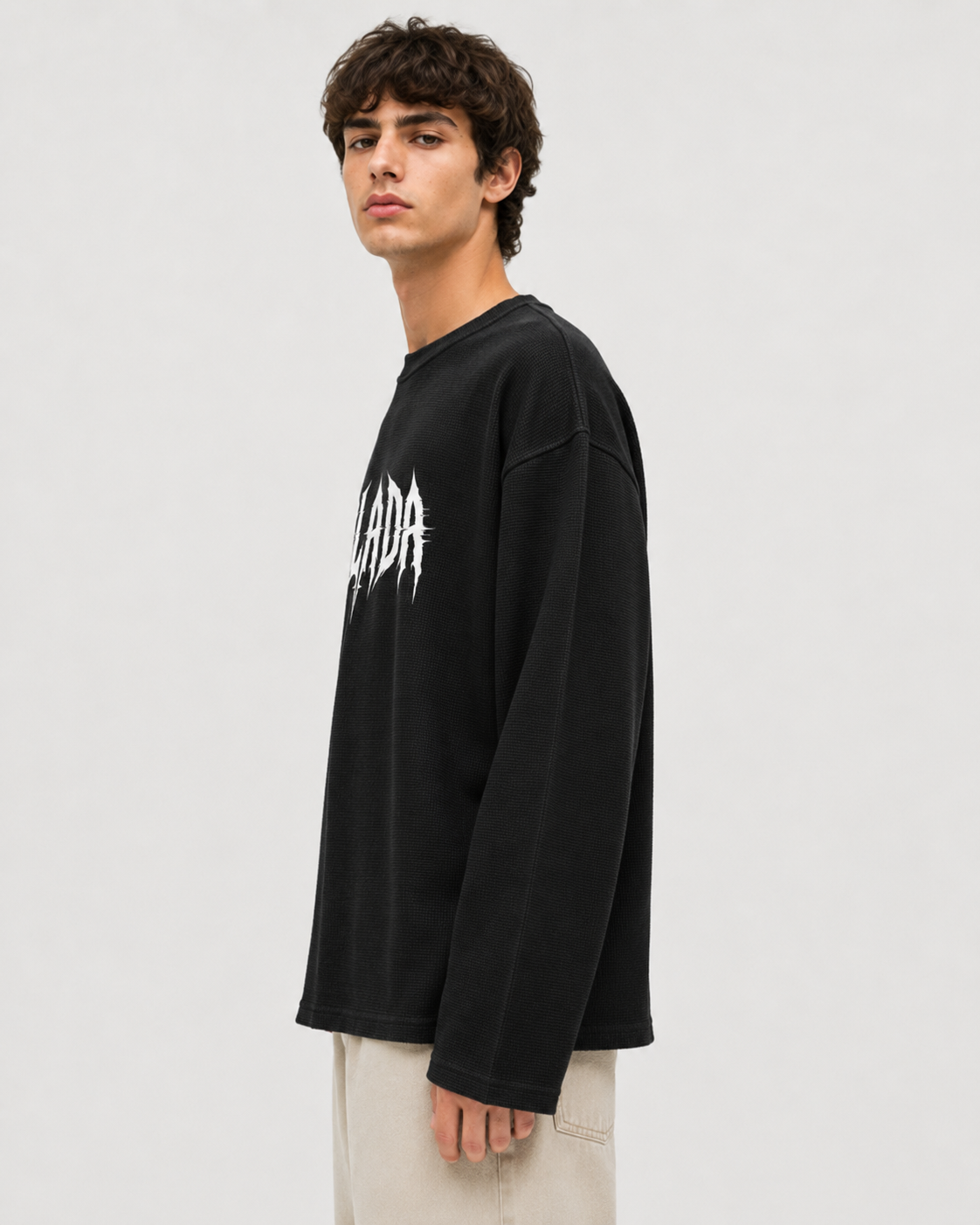 Black Waffle Knit Oversized Tshirt