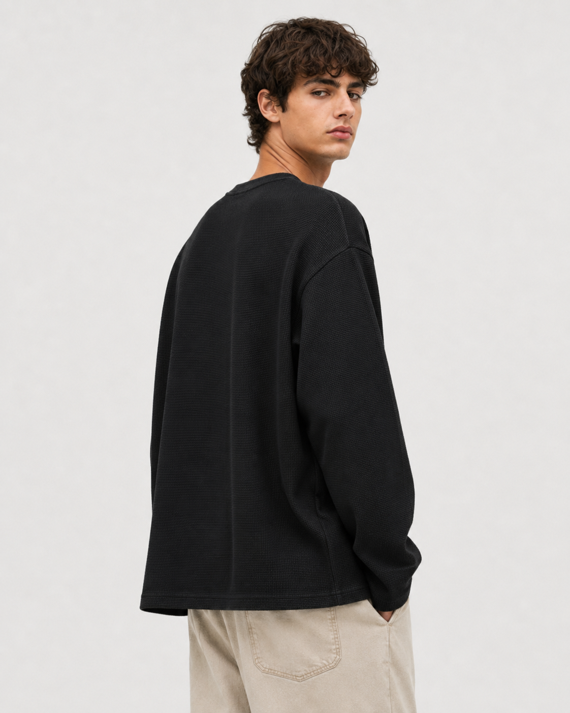 Black Waffle Knit Oversized Tshirt
