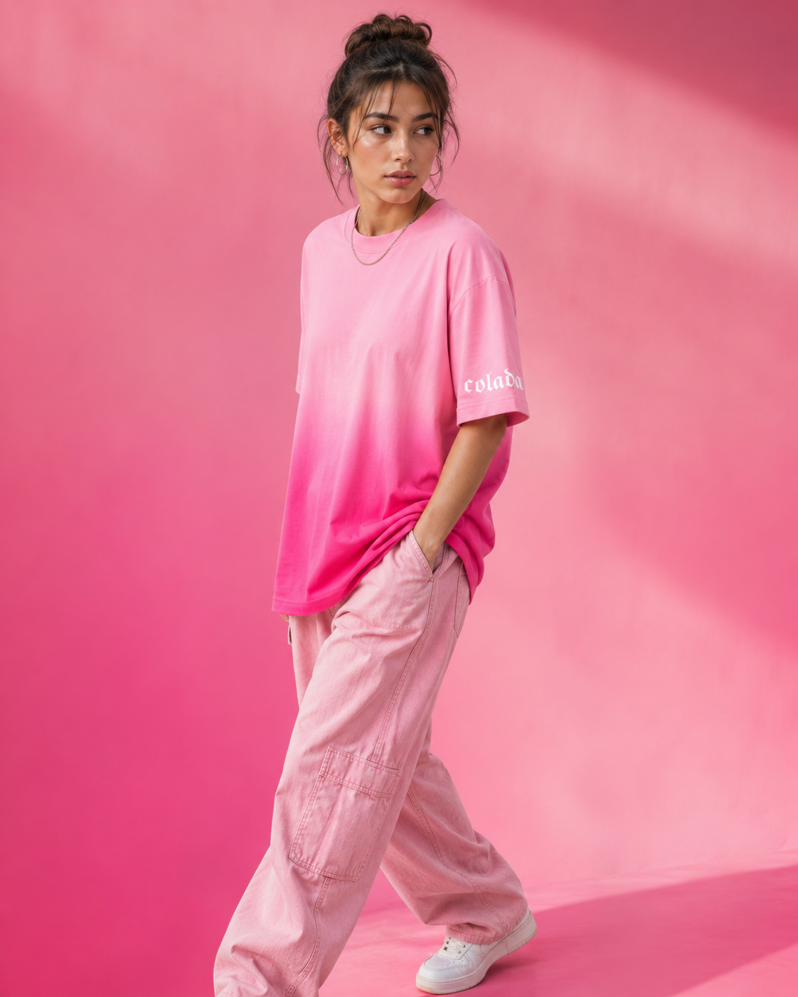 Pink Sunfade Ombre Boxy Fit Tee