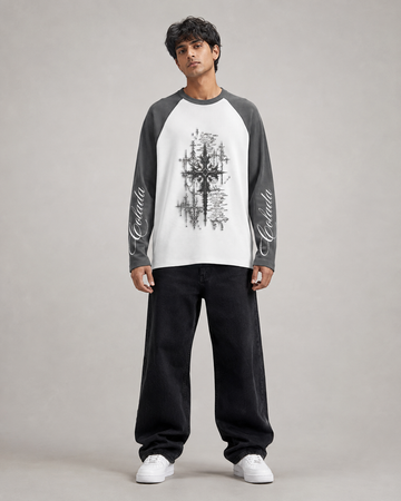 Grey White Ranglan Waffle Tee