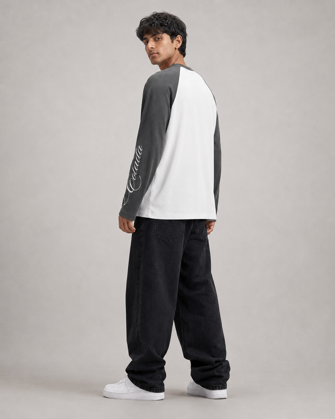 Grey White Ranglan Waffle Tee