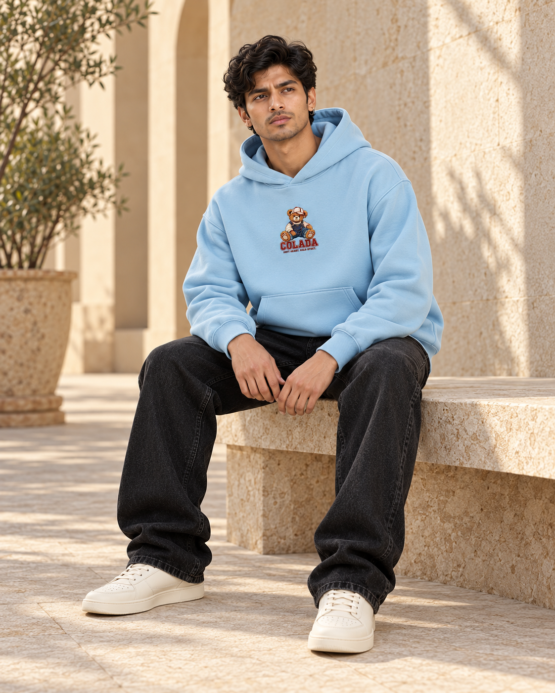 Sky Blue Embroidery Hoodie