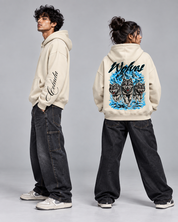 Wolves Creame Boxy Fit Hoodie