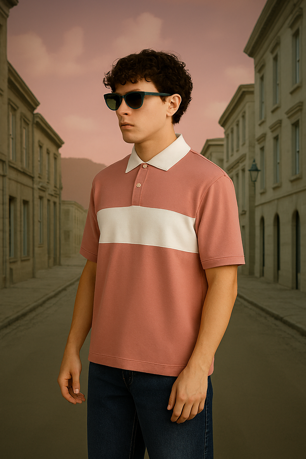 Sky pink white oversized polo