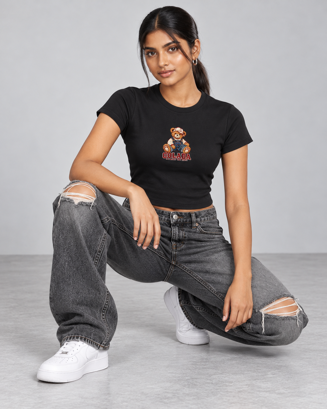 Teddy Embroidery Baby Tee