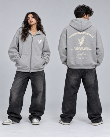 Grey Boxy Dual Zipper Hoodie