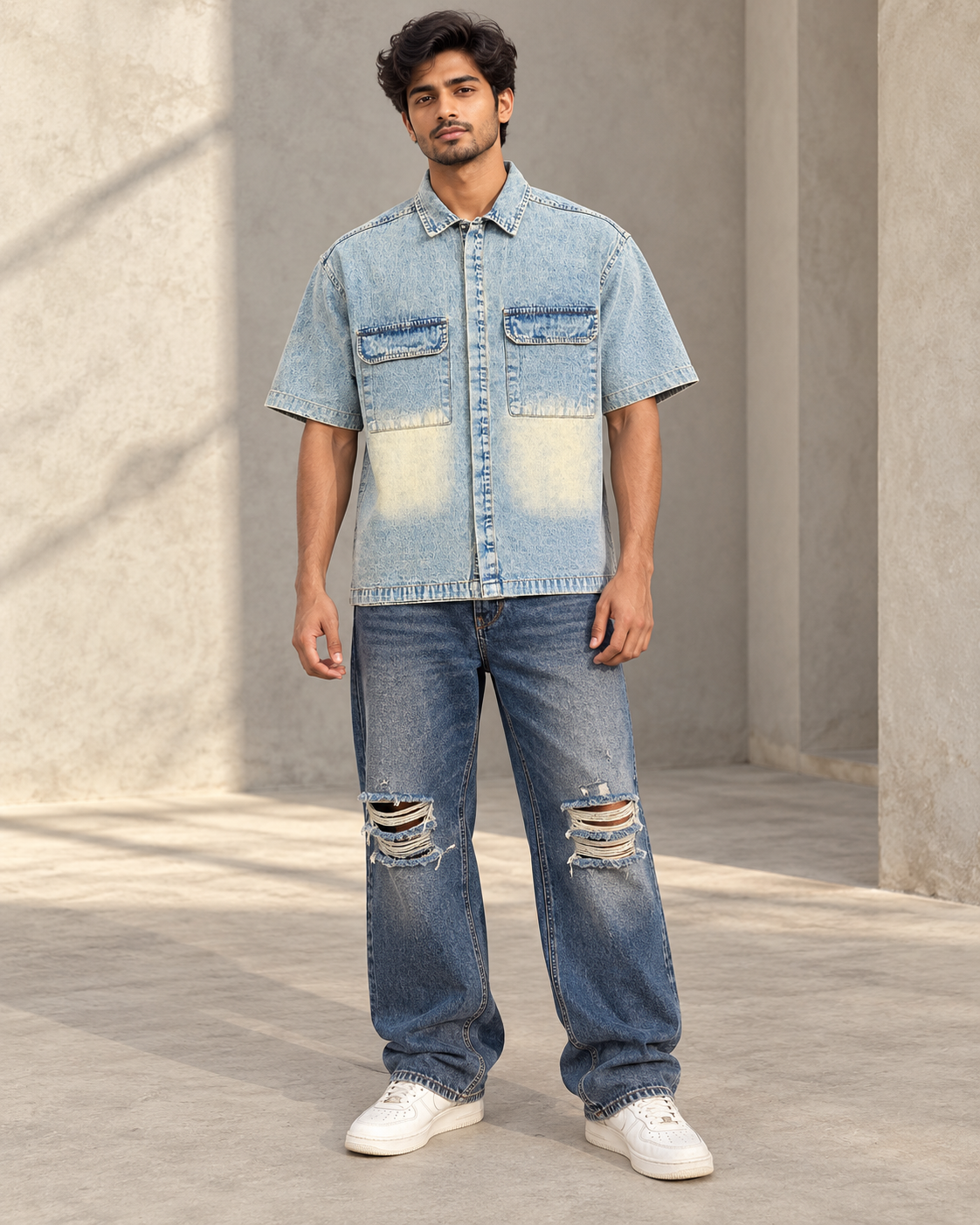 Blue Vintage Style Denim Boxy Shirt