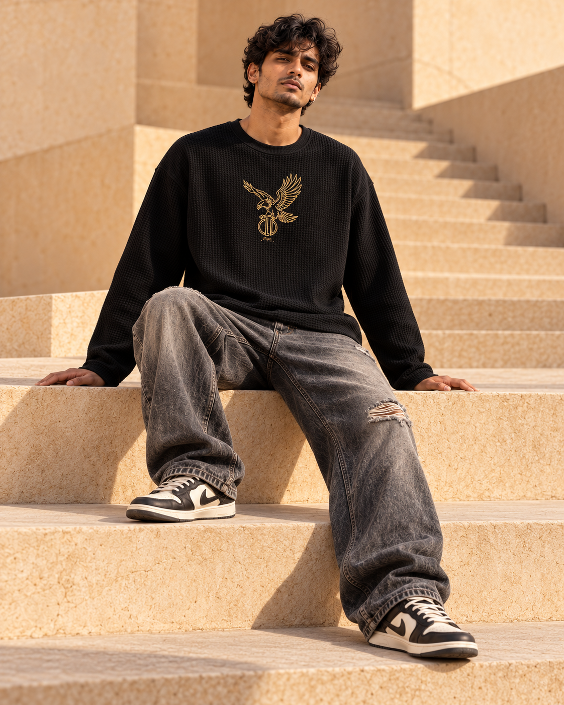 CLD Embroidery Black Waffle