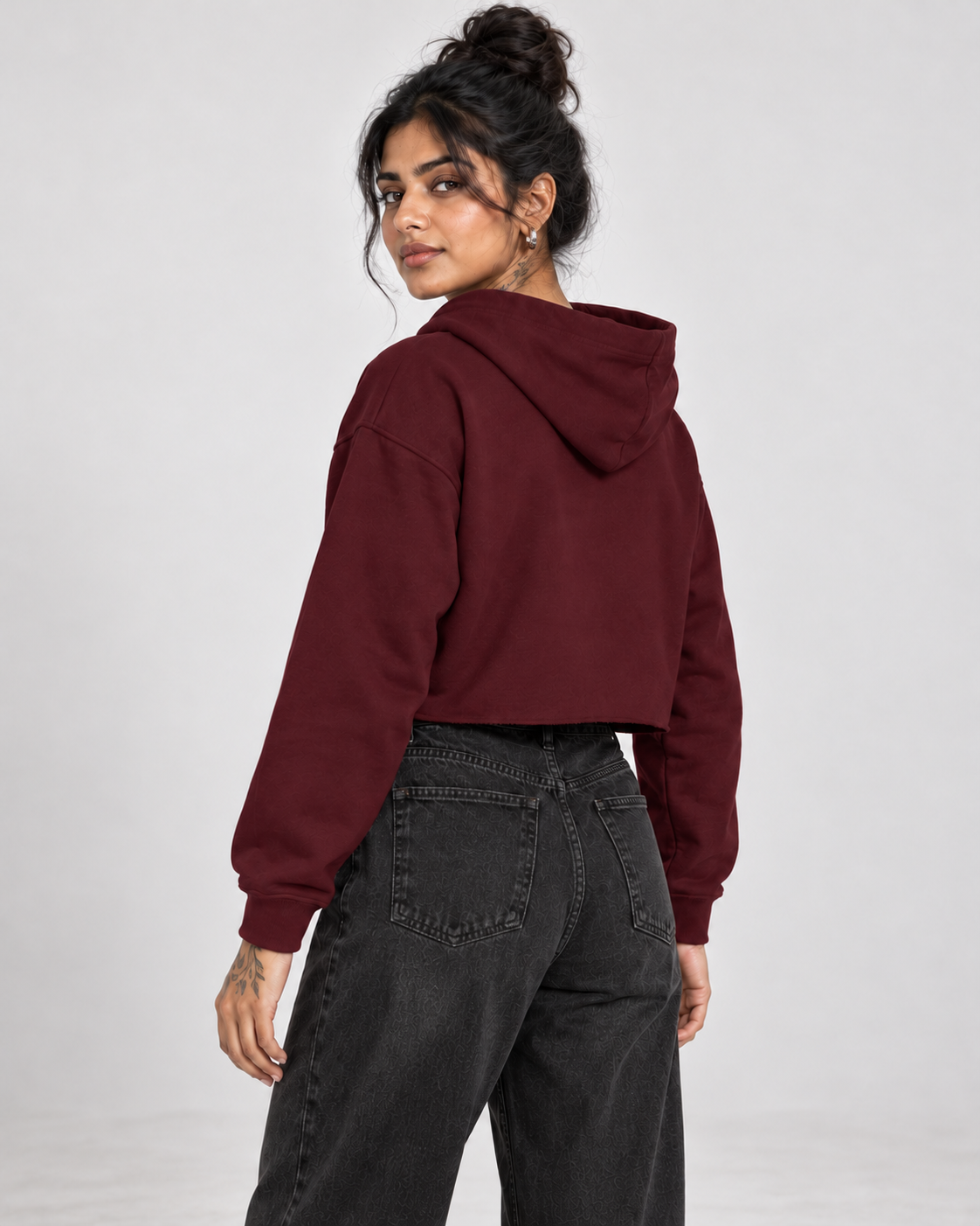Maroon Women Crop Hoodie