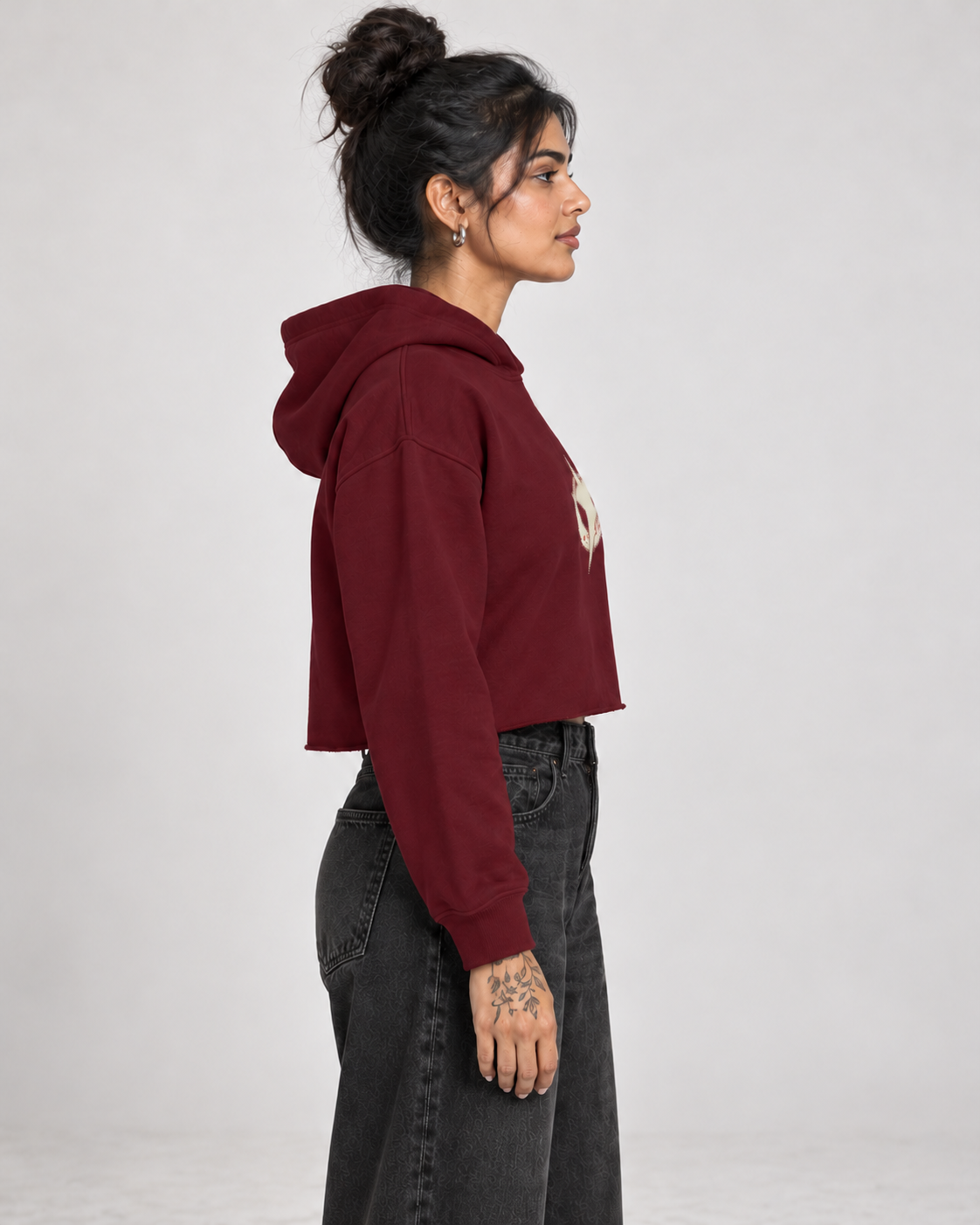 Maroon Women Crop Hoodie