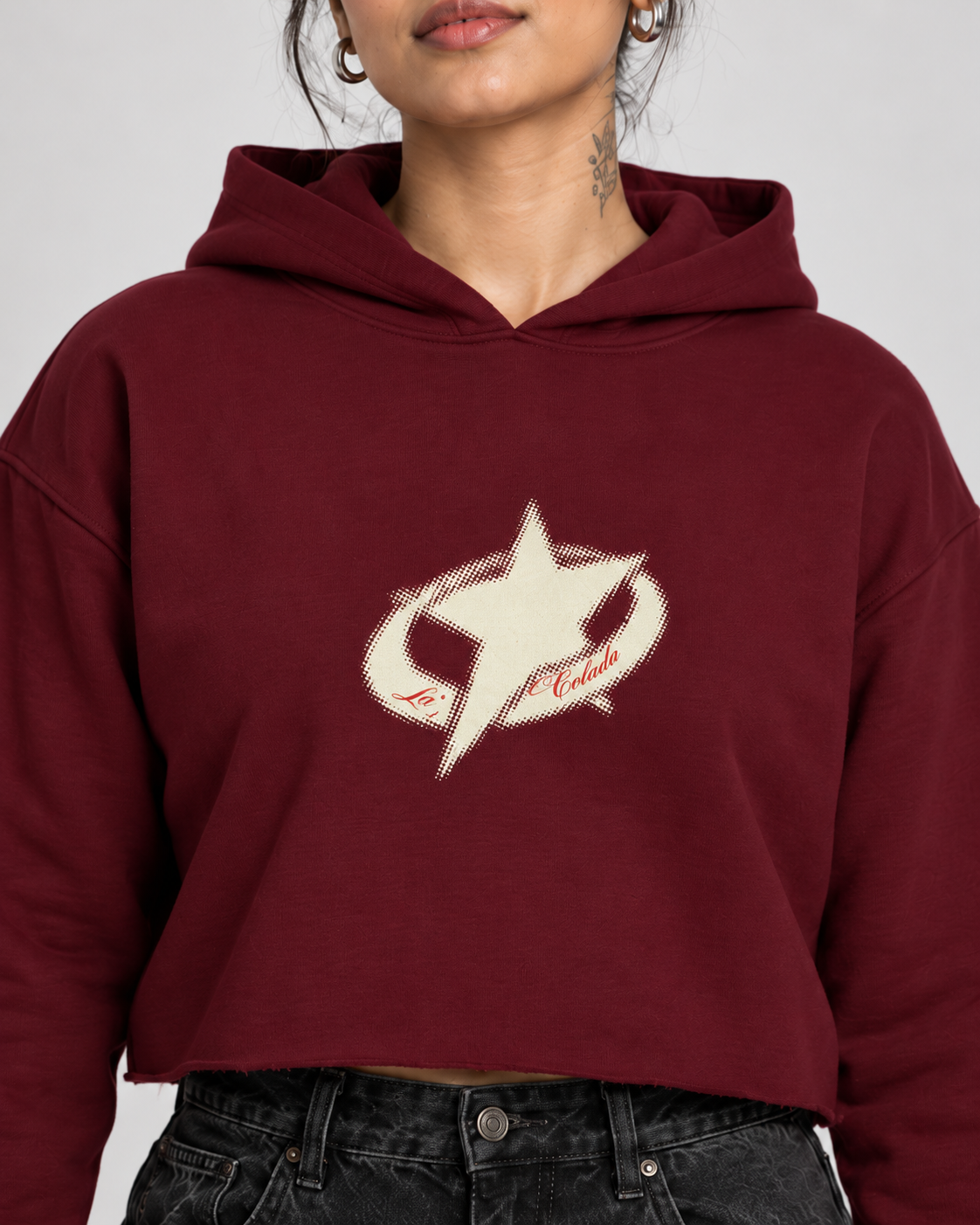 Maroon Women Crop Hoodie