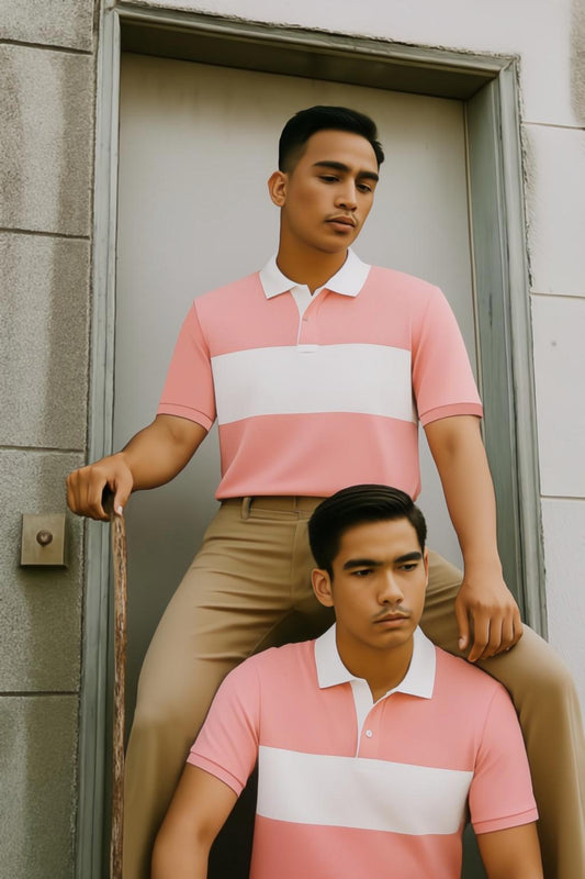 Sky pink white oversized polo