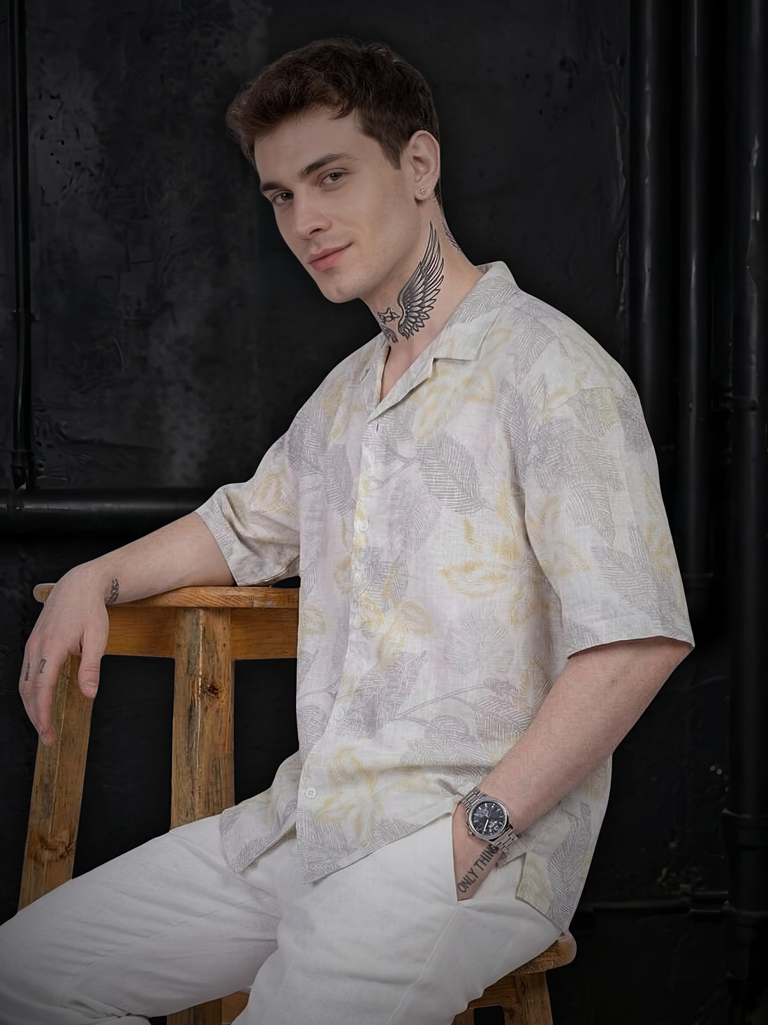 Oversized White Printed Shirt