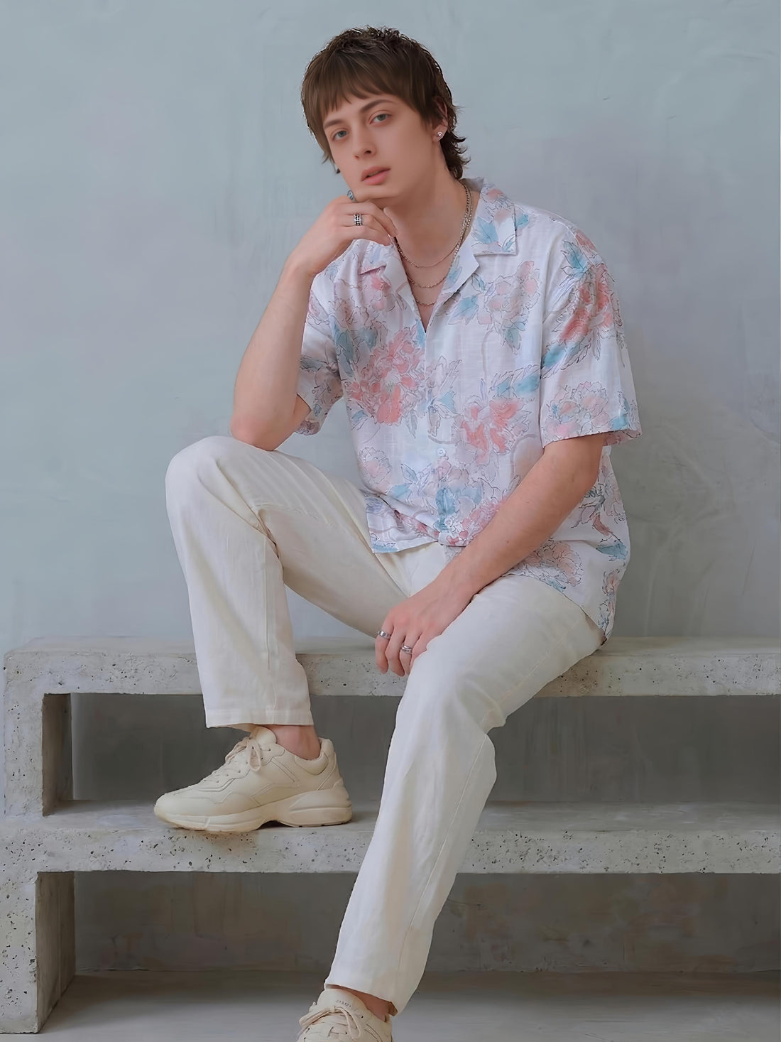 Oversized Floral Linen Shirt