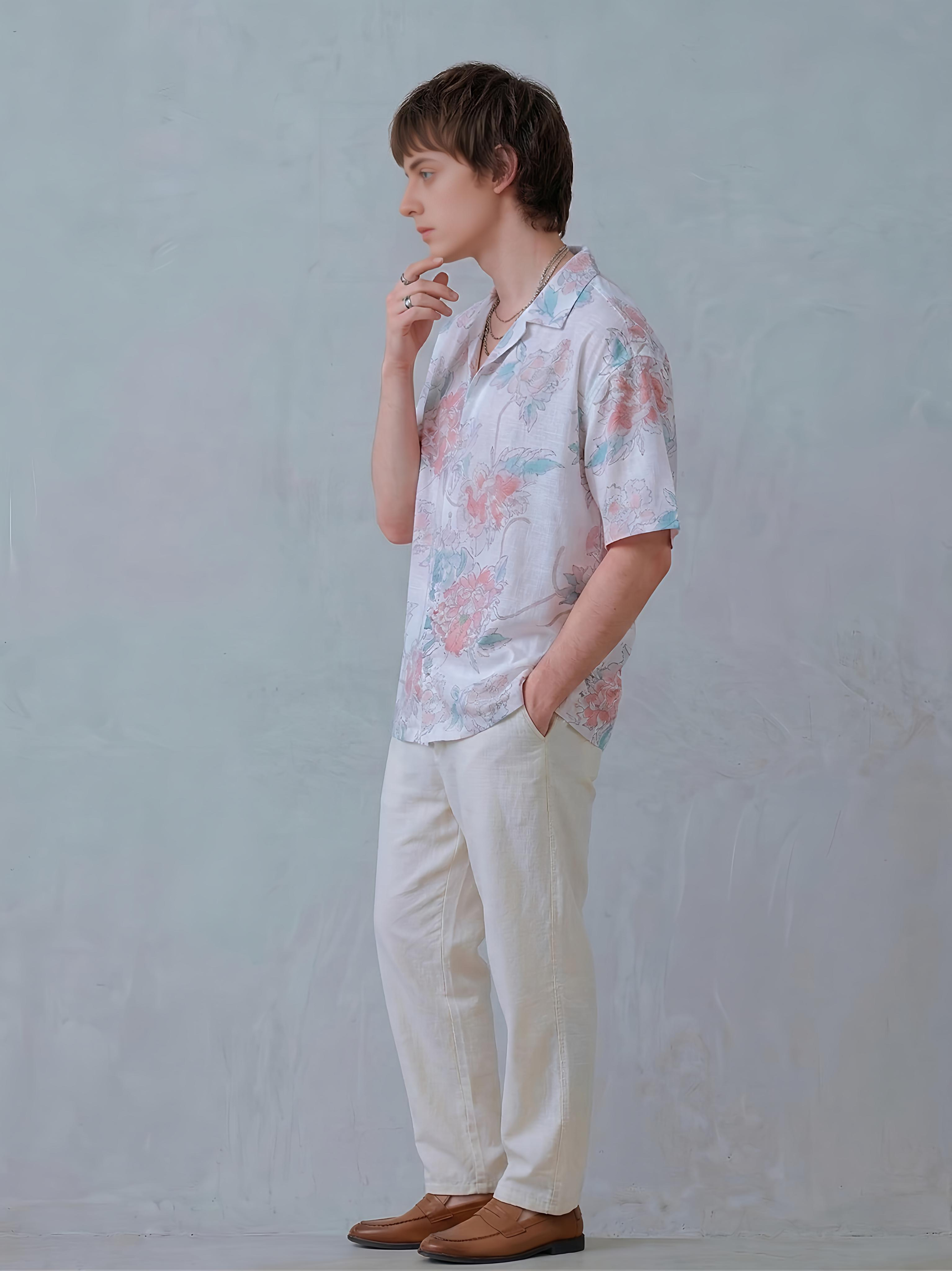 Oversized Floral Linen Shirt