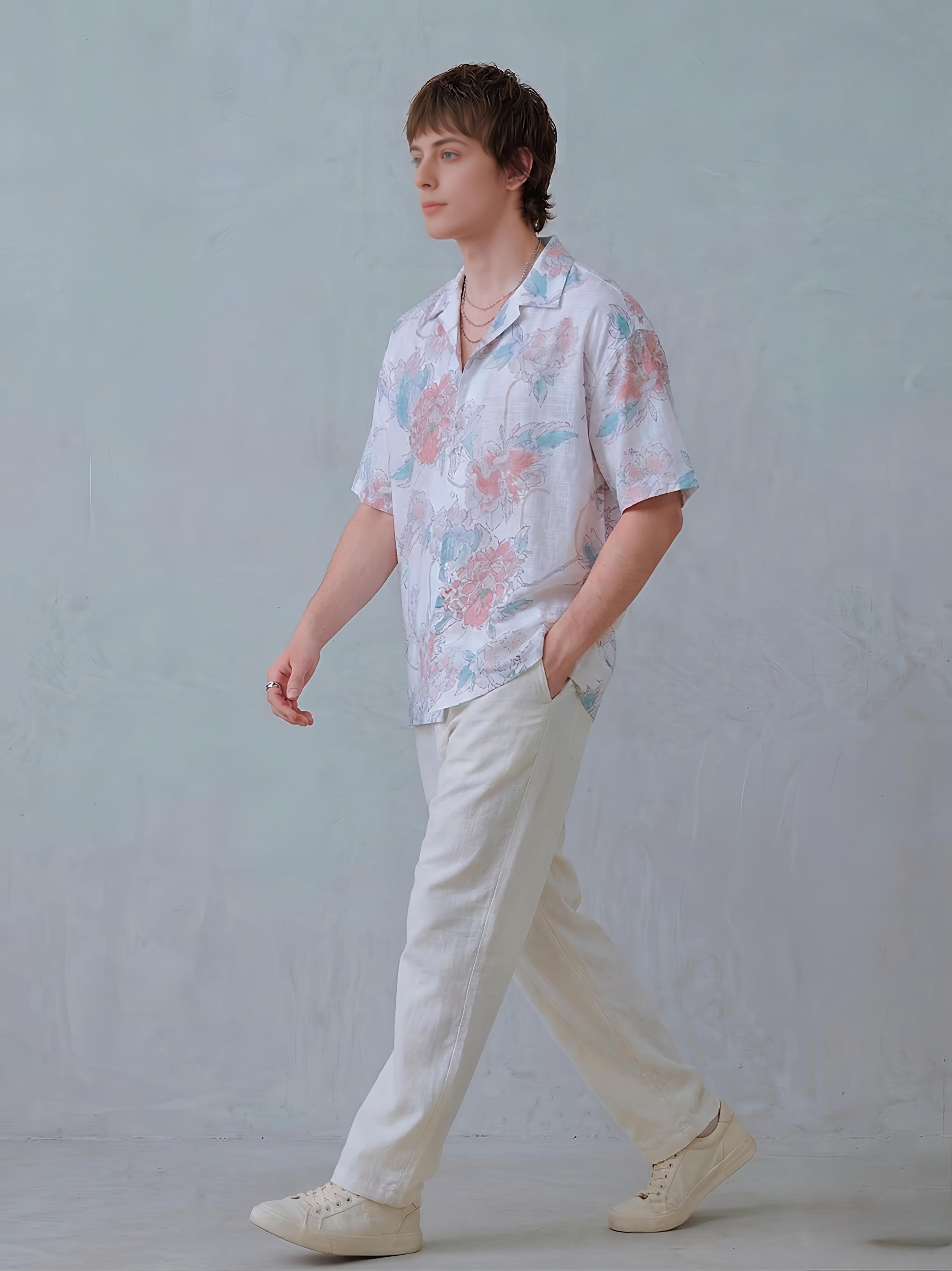 Oversized Floral Linen Shirt
