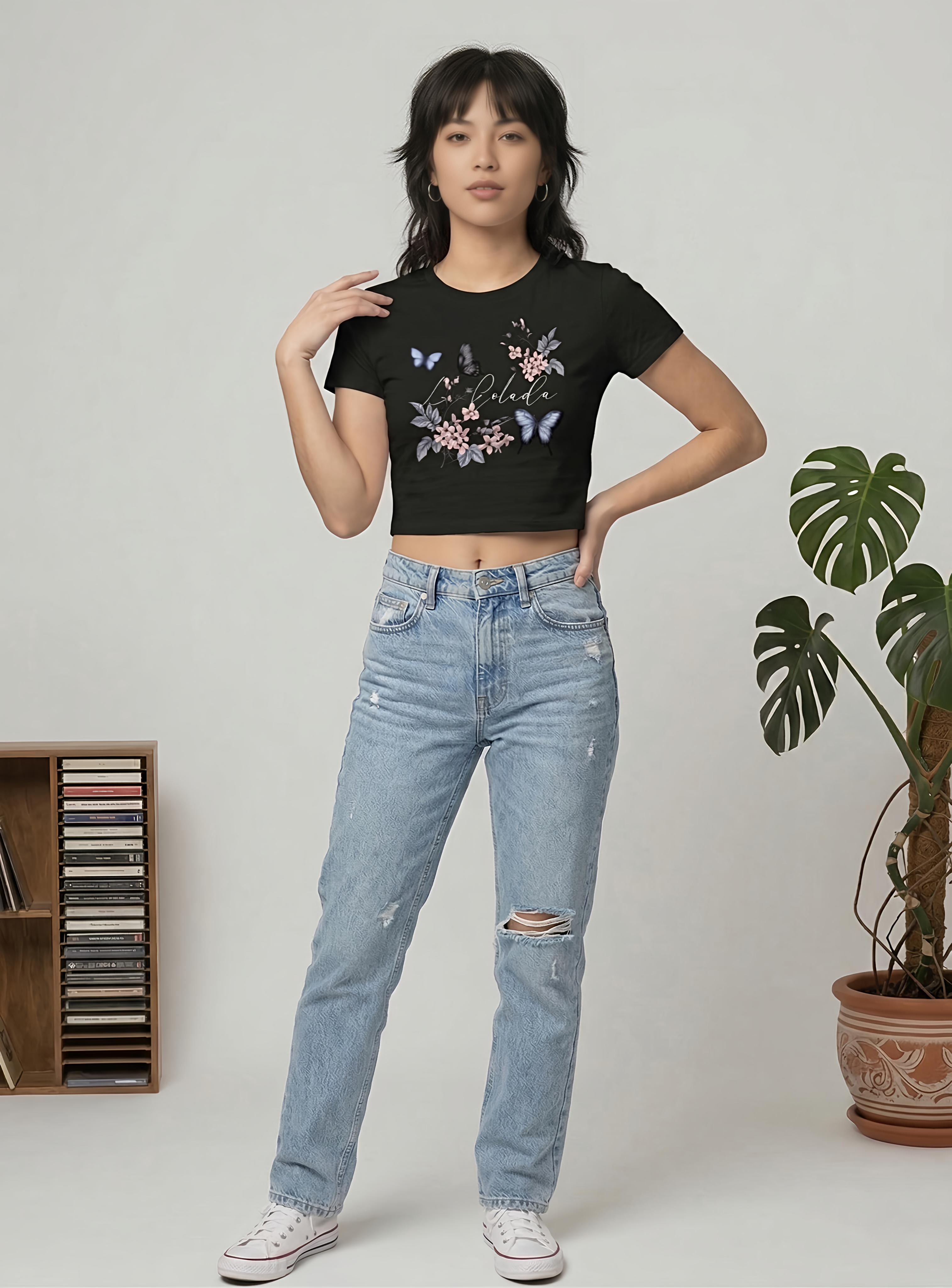 COLADA BUTTERFLY BABY TEE – BLACK