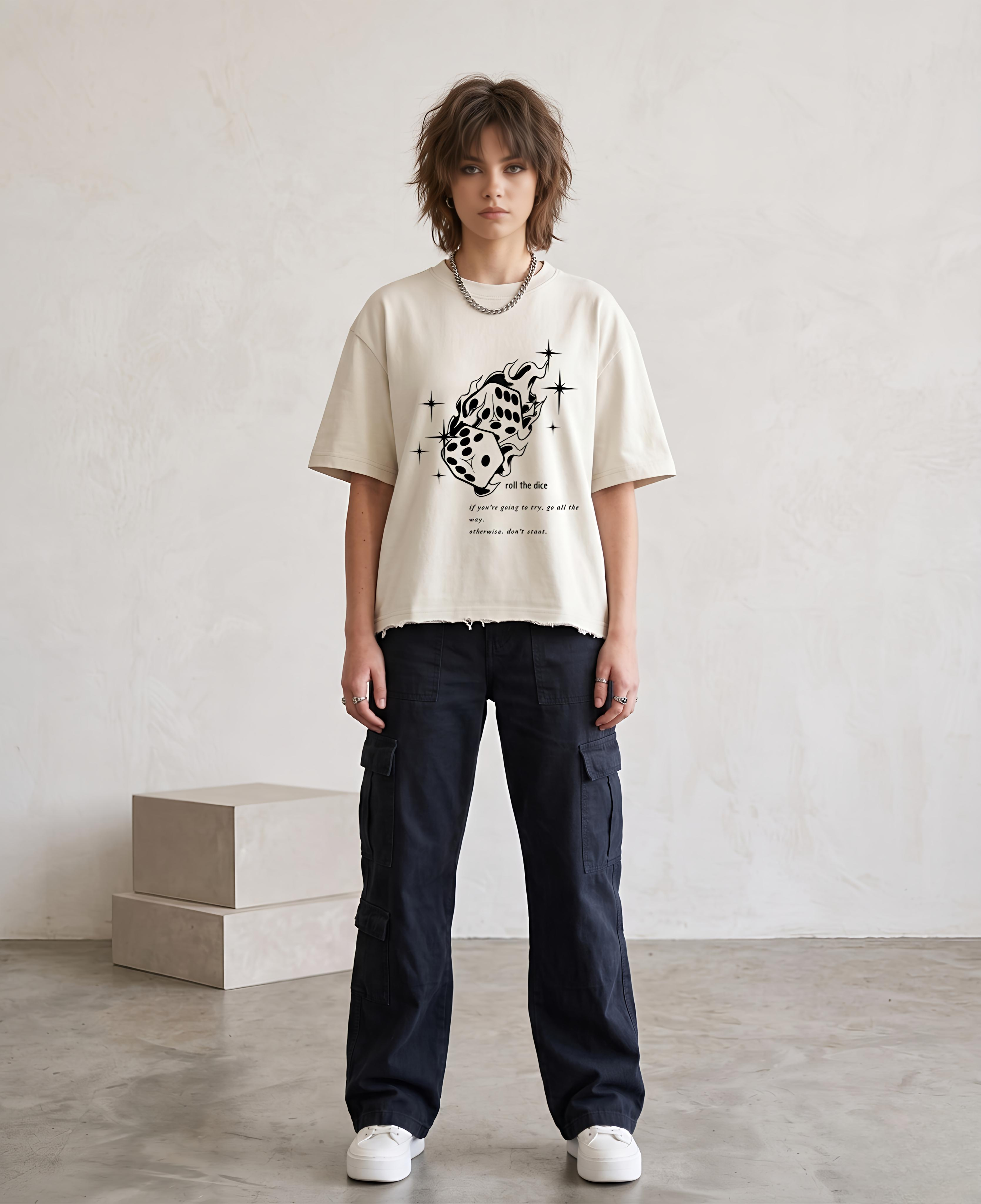 Roll The Dice — White Boxy Fit Tshirt