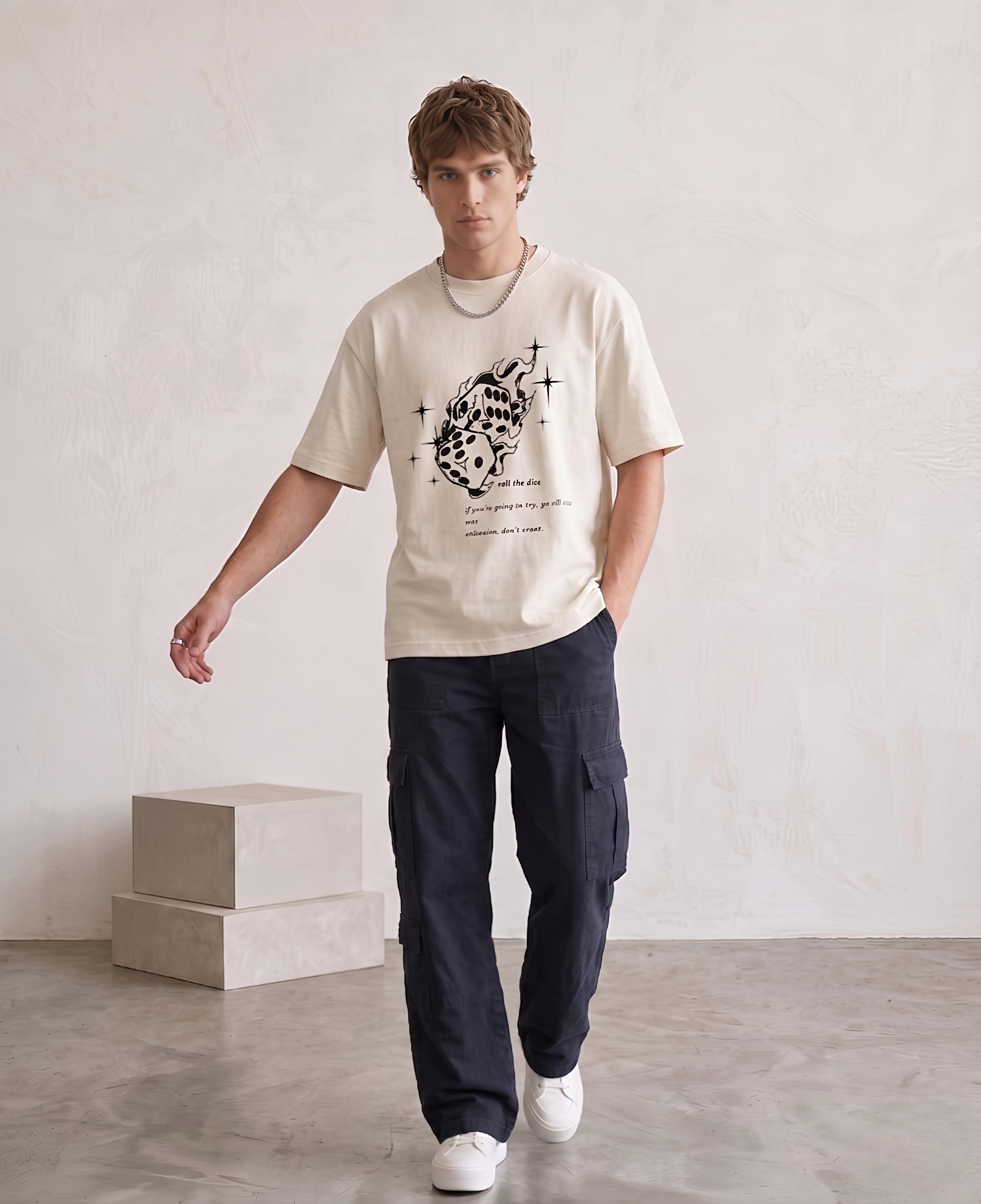 Roll The Dice — White Boxy Fit Tshirt