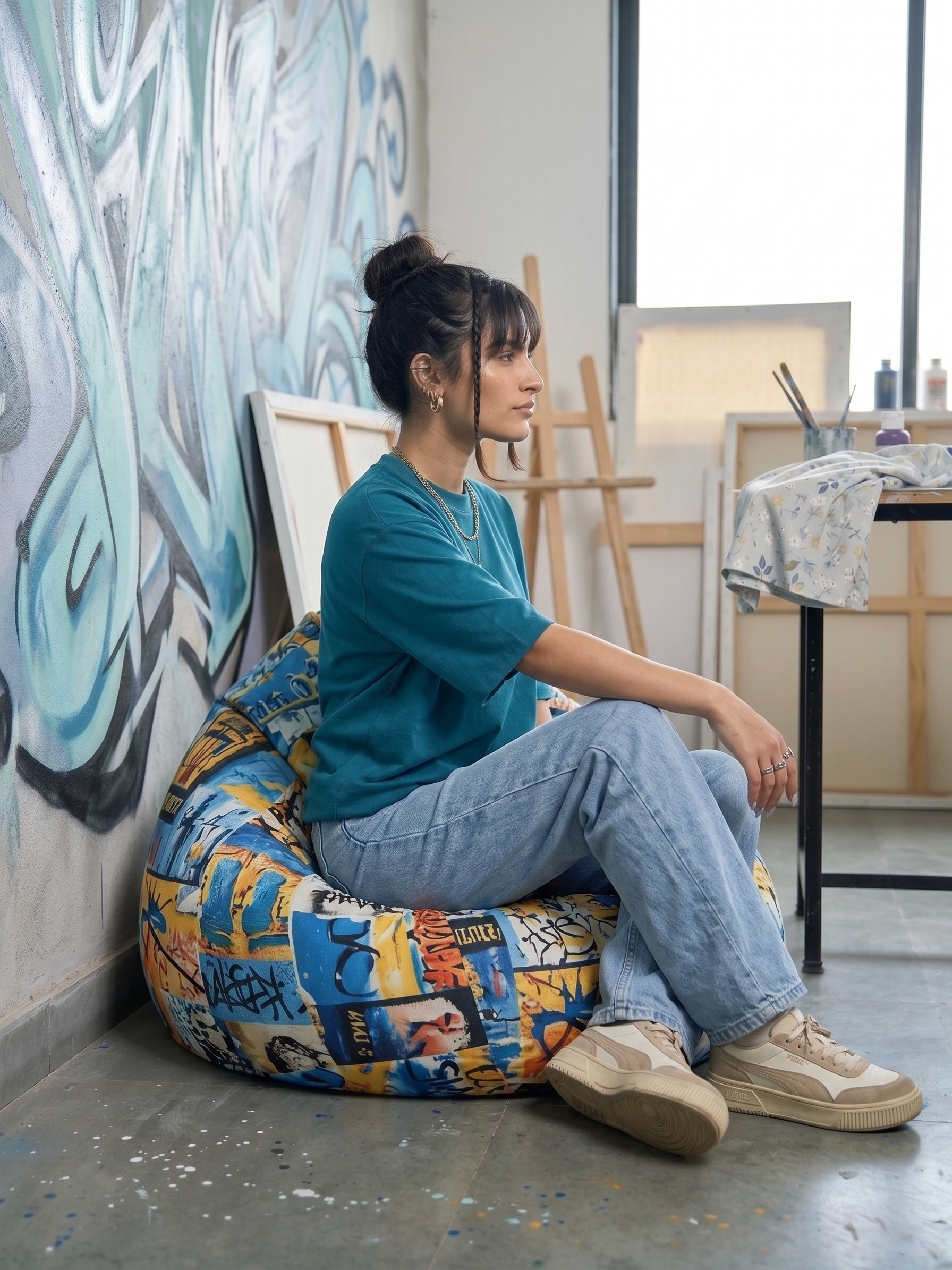 Teal Cotton Lycra Terry oversized Tee