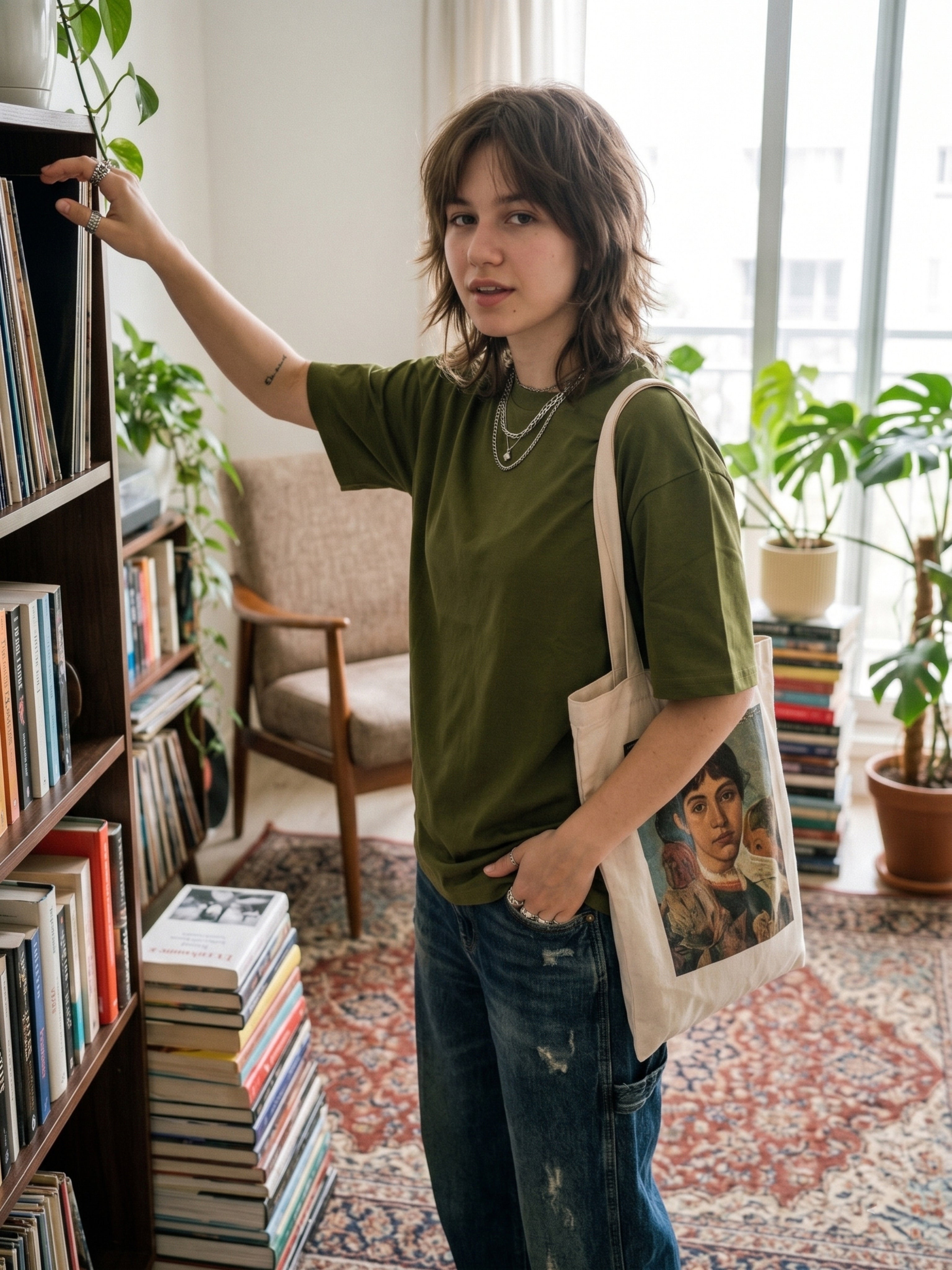 Olive Cotton Lycra Terry oversized Tee