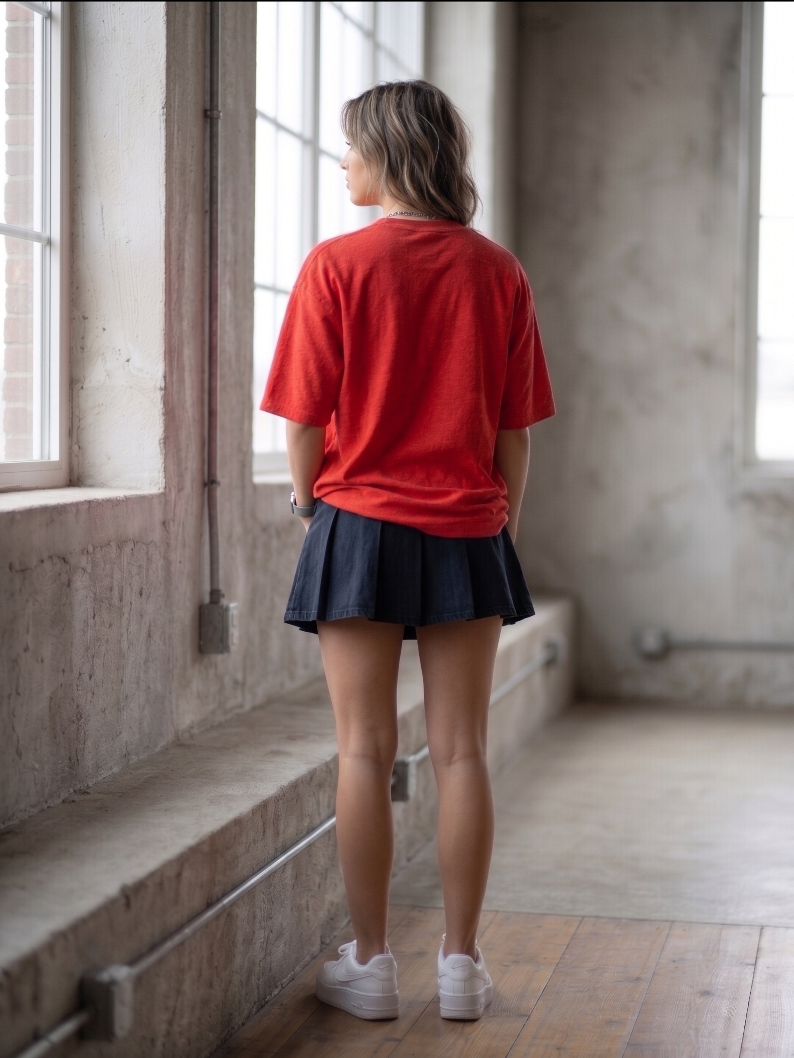 Red Cotton Lycra Terry oversized Tee