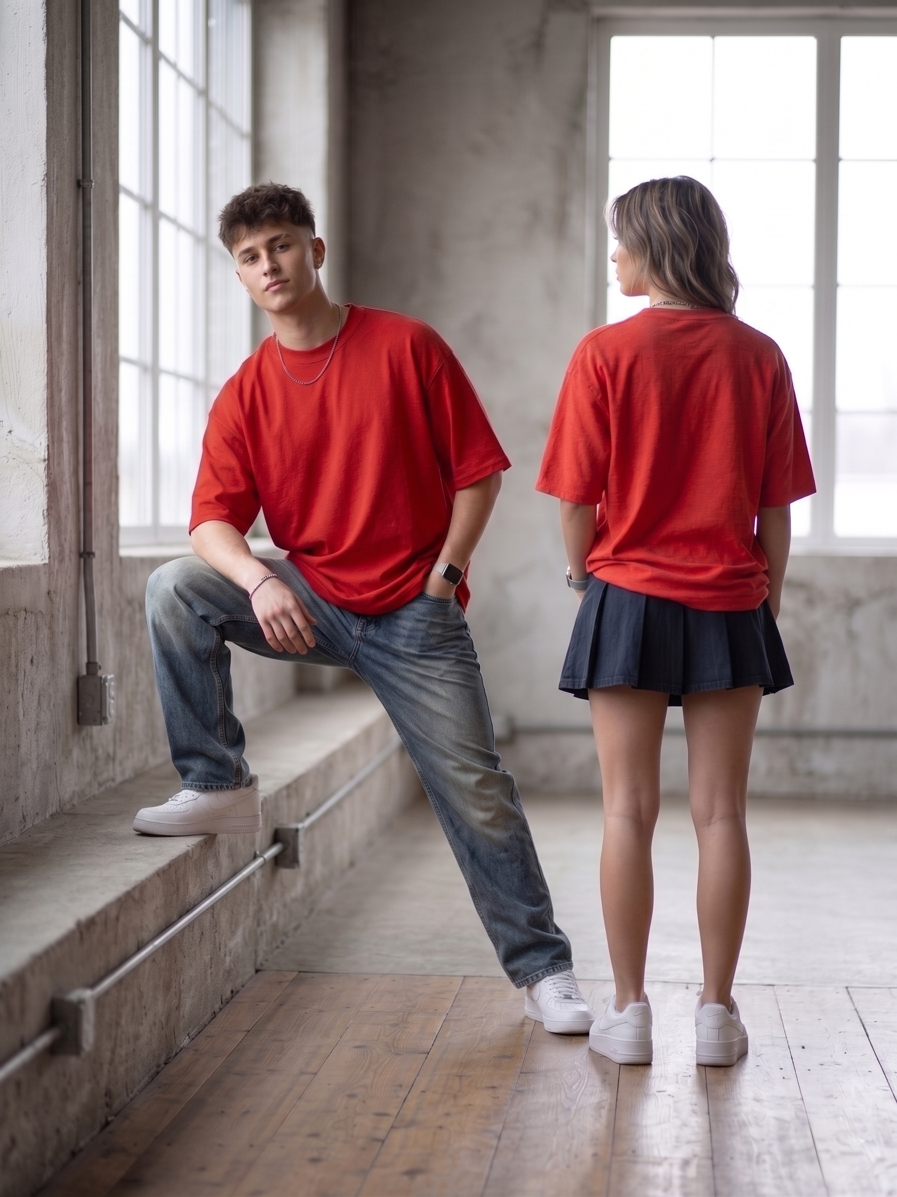Red Cotton Lycra Terry oversized Tee