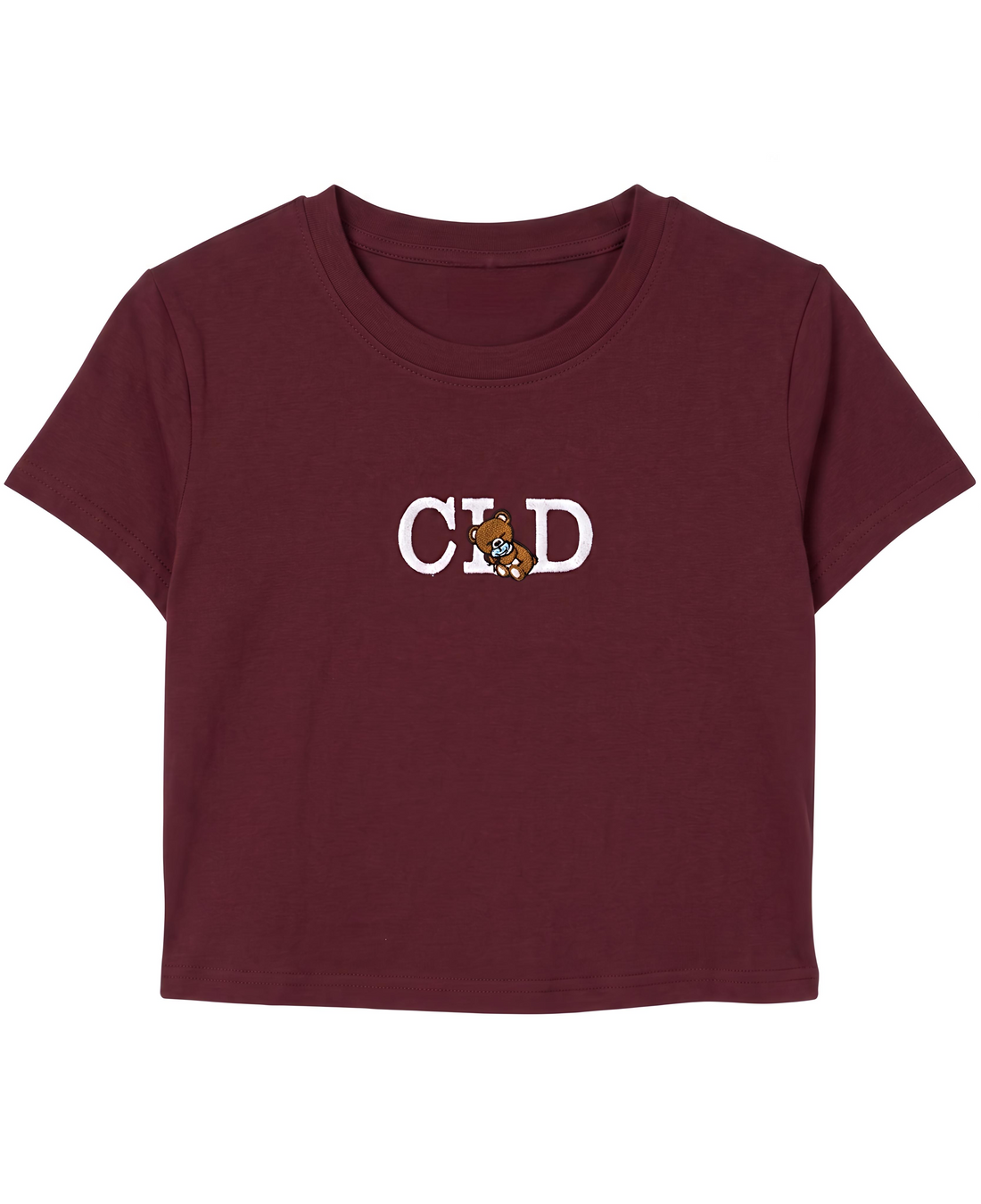 Maroon Gold Wash Embroidered Baby Tee