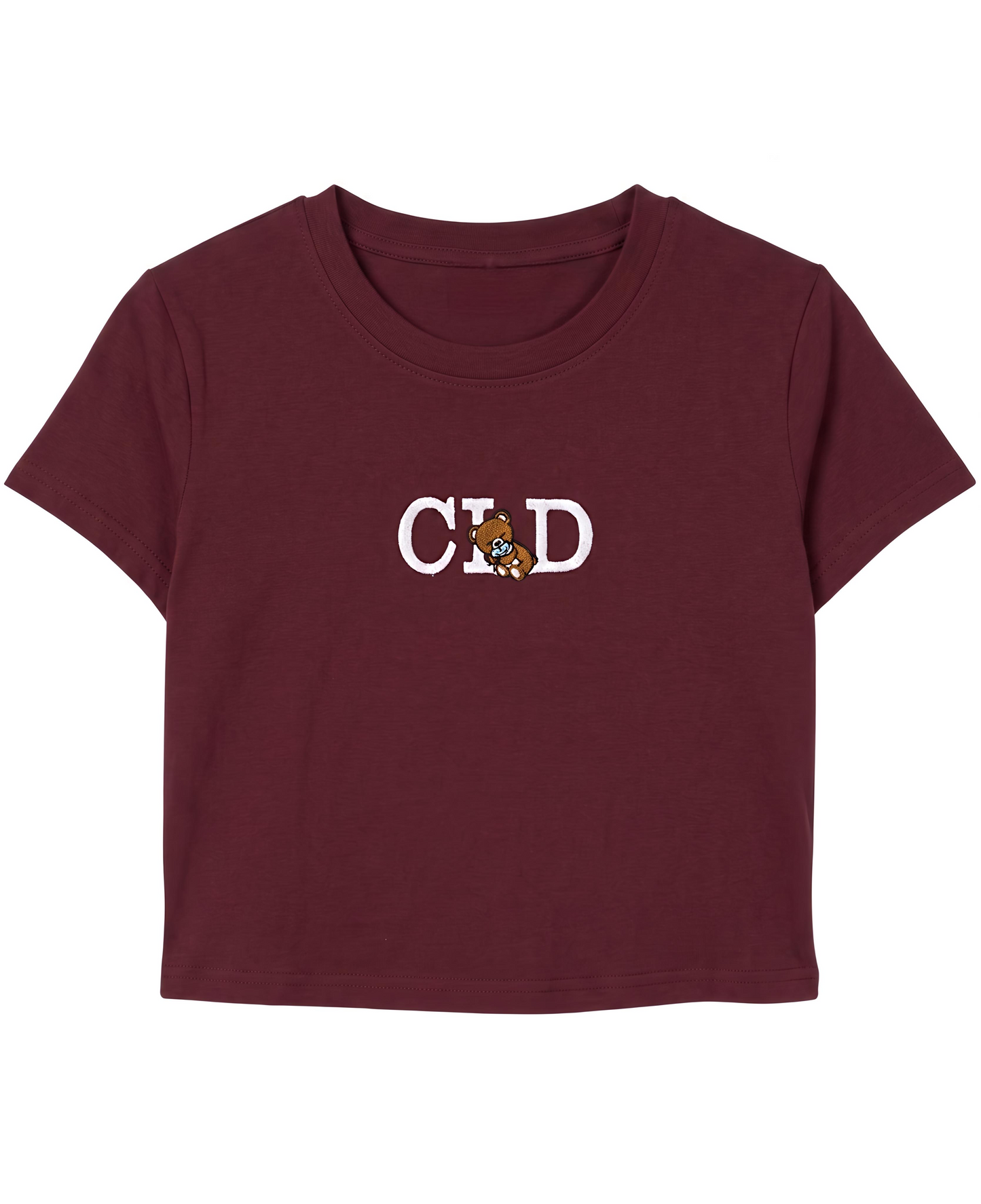 Maroon Gold Wash Embroidered Baby Tee