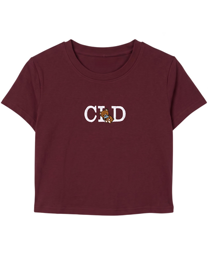 Maroon Gold Wash Embroidered Baby Tee