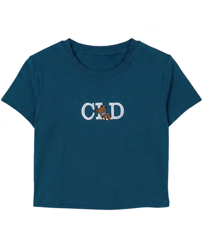 Teal Gold Wash Embroidered Baby Tee