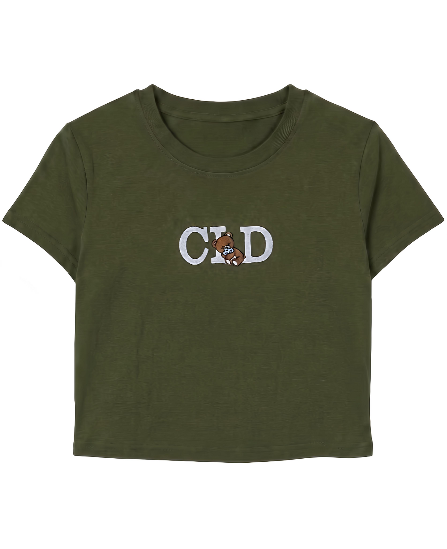 Olive Gold Wash Embroidered Baby Tee