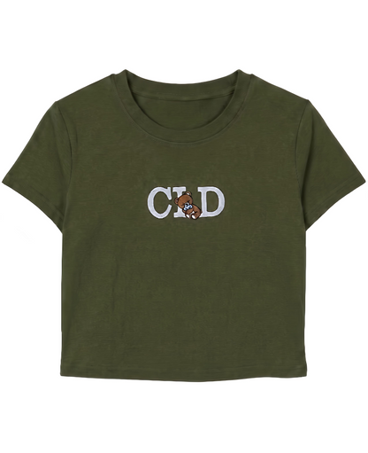 Olive Gold Wash Embroidered Baby Tee