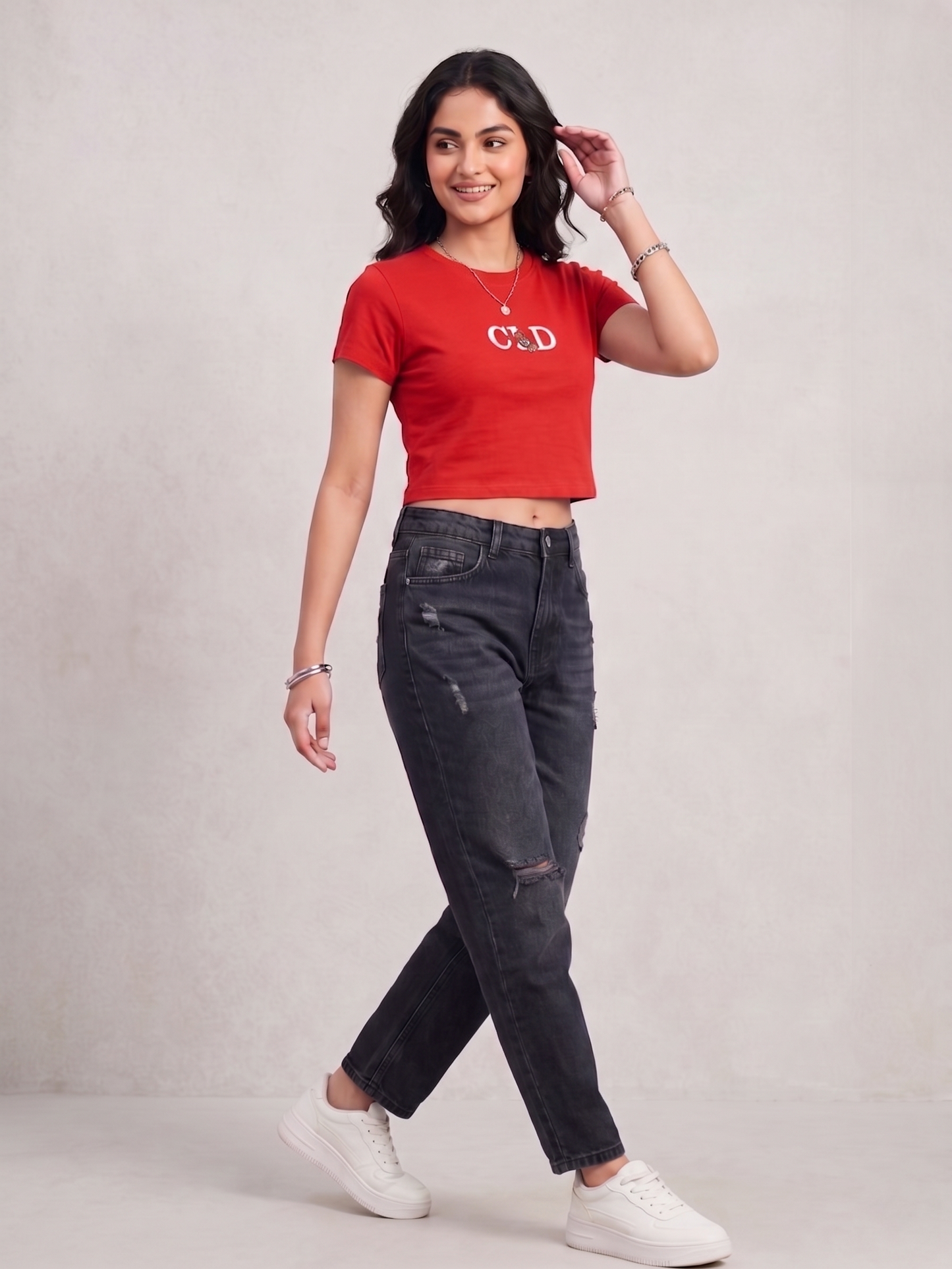 Red Gold Wash Embroidered Baby Tee