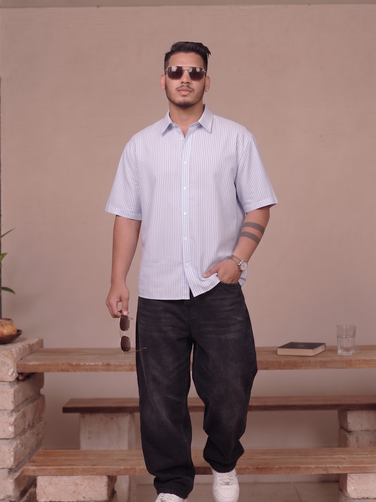 Born To Stand Out— Blue Stripped Boxy Fit Shirt