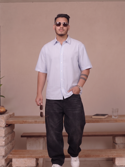 Born To Stand Out— Blue Stripped Boxy Fit Shirt