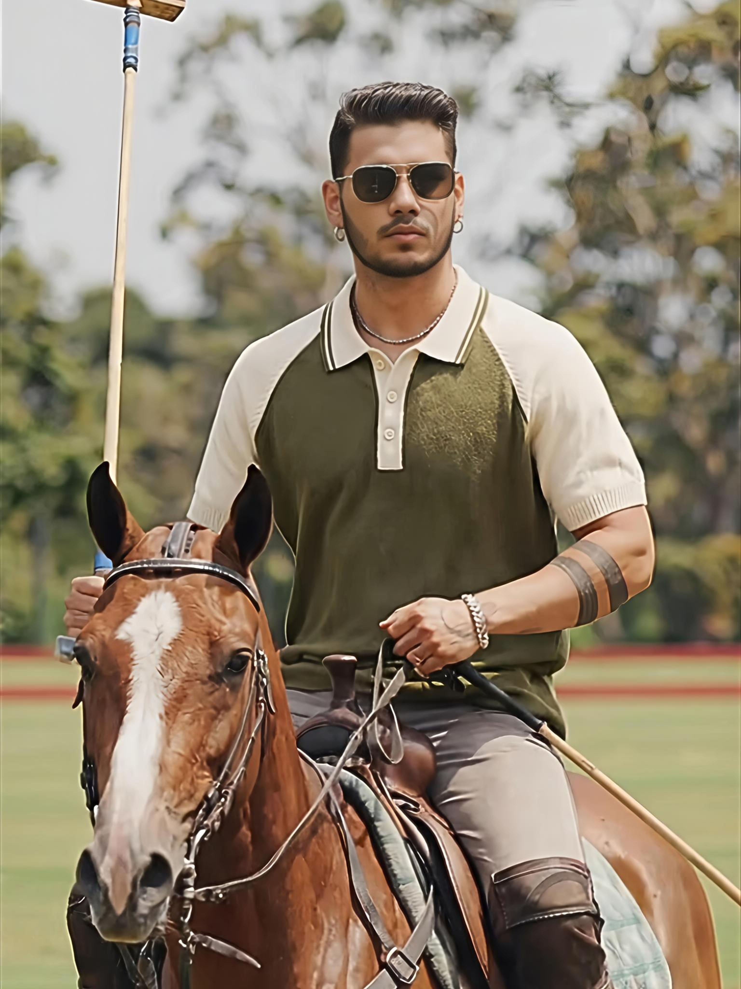 Olive Knitted Raglan Polo