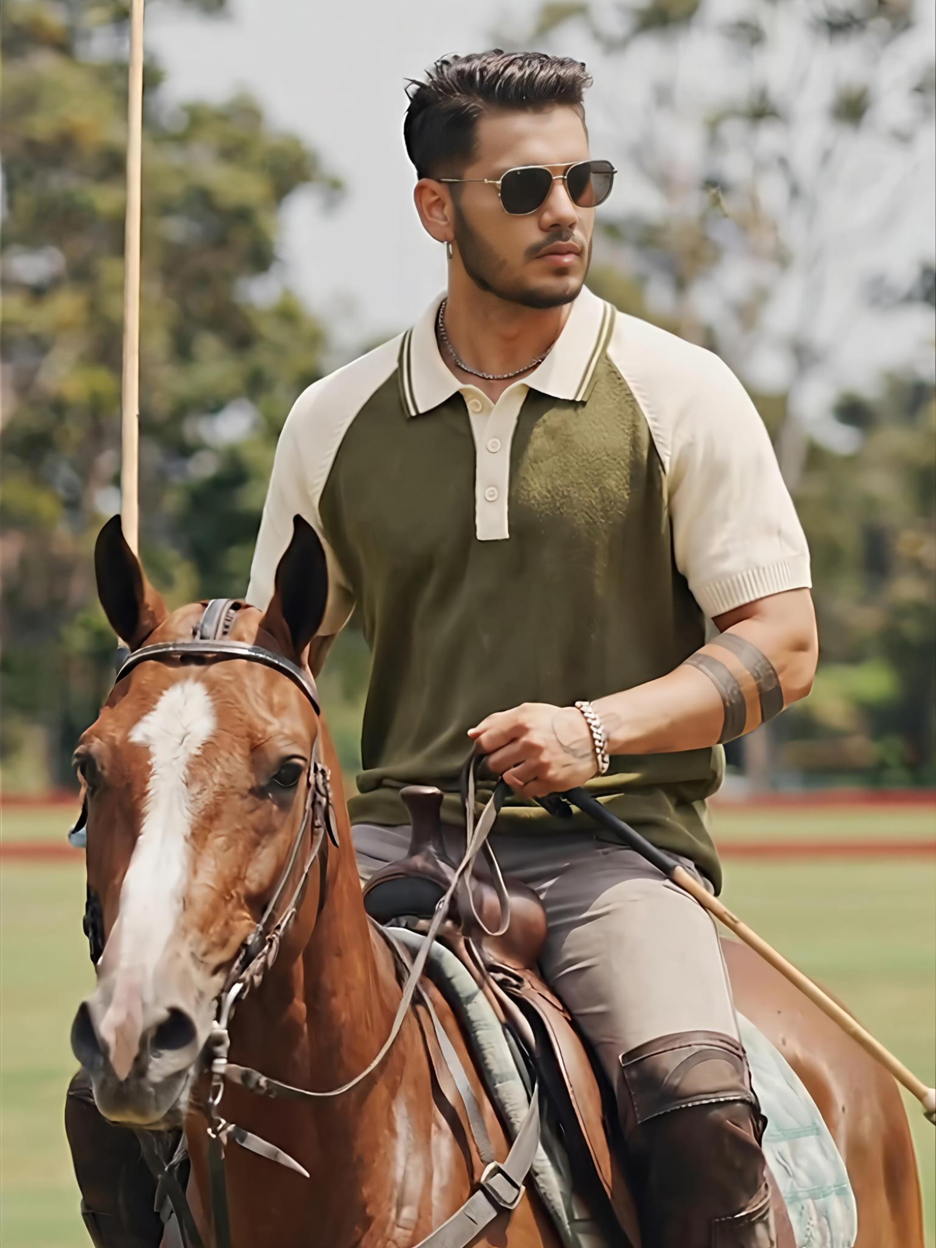 Olive Knitted Raglan Polo
