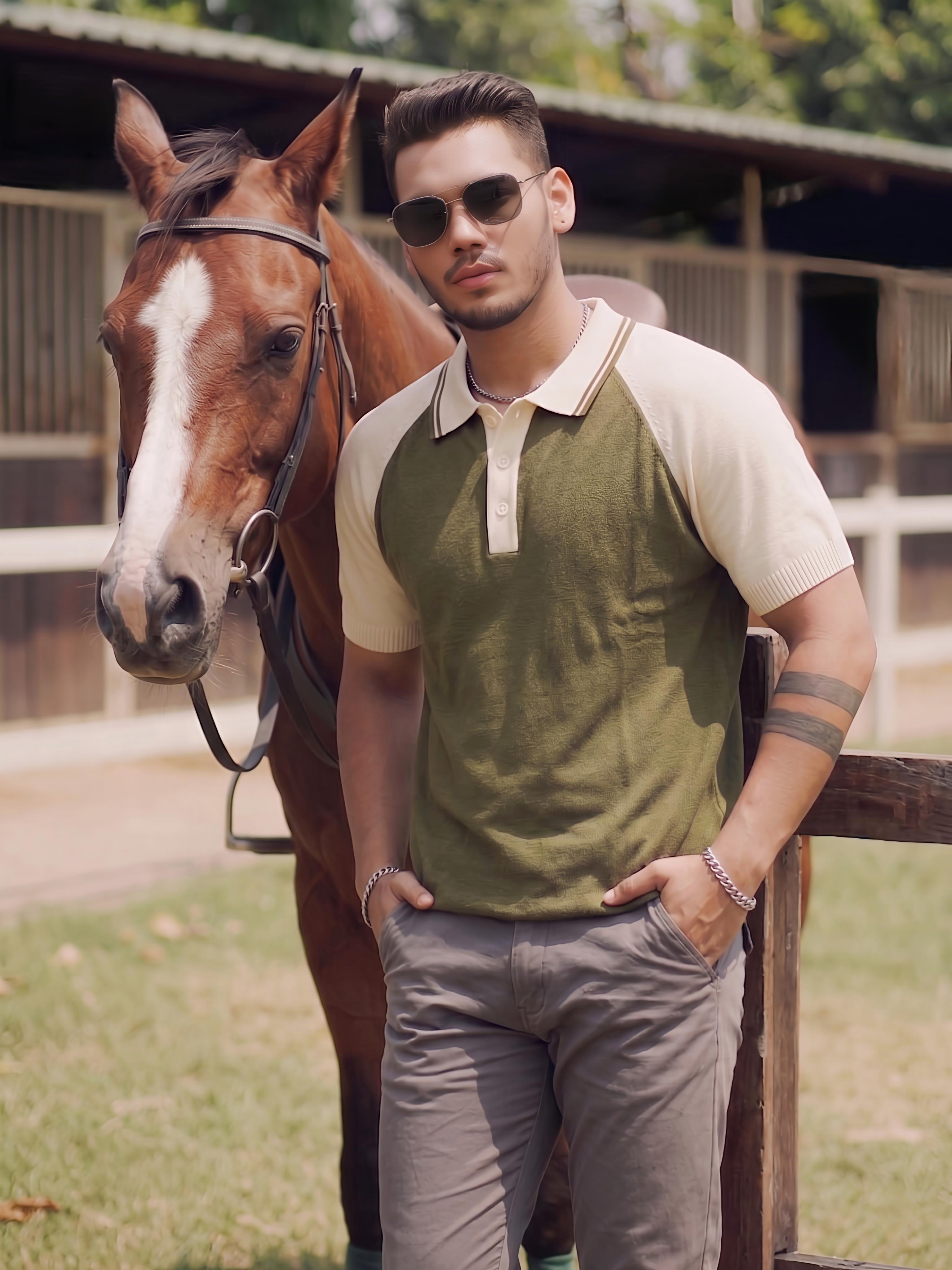 Olive Knitted Raglan Polo