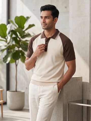 Off-White Brown Knitted Raglan Polo