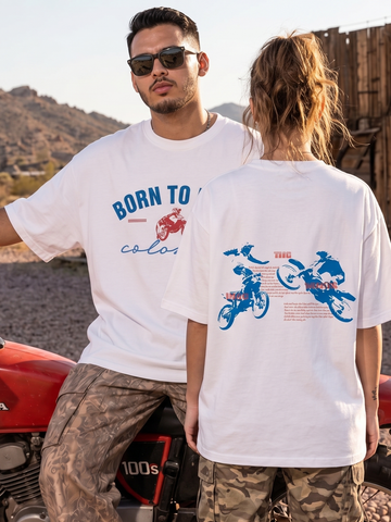 Born To Ride — White Oversized Tee
