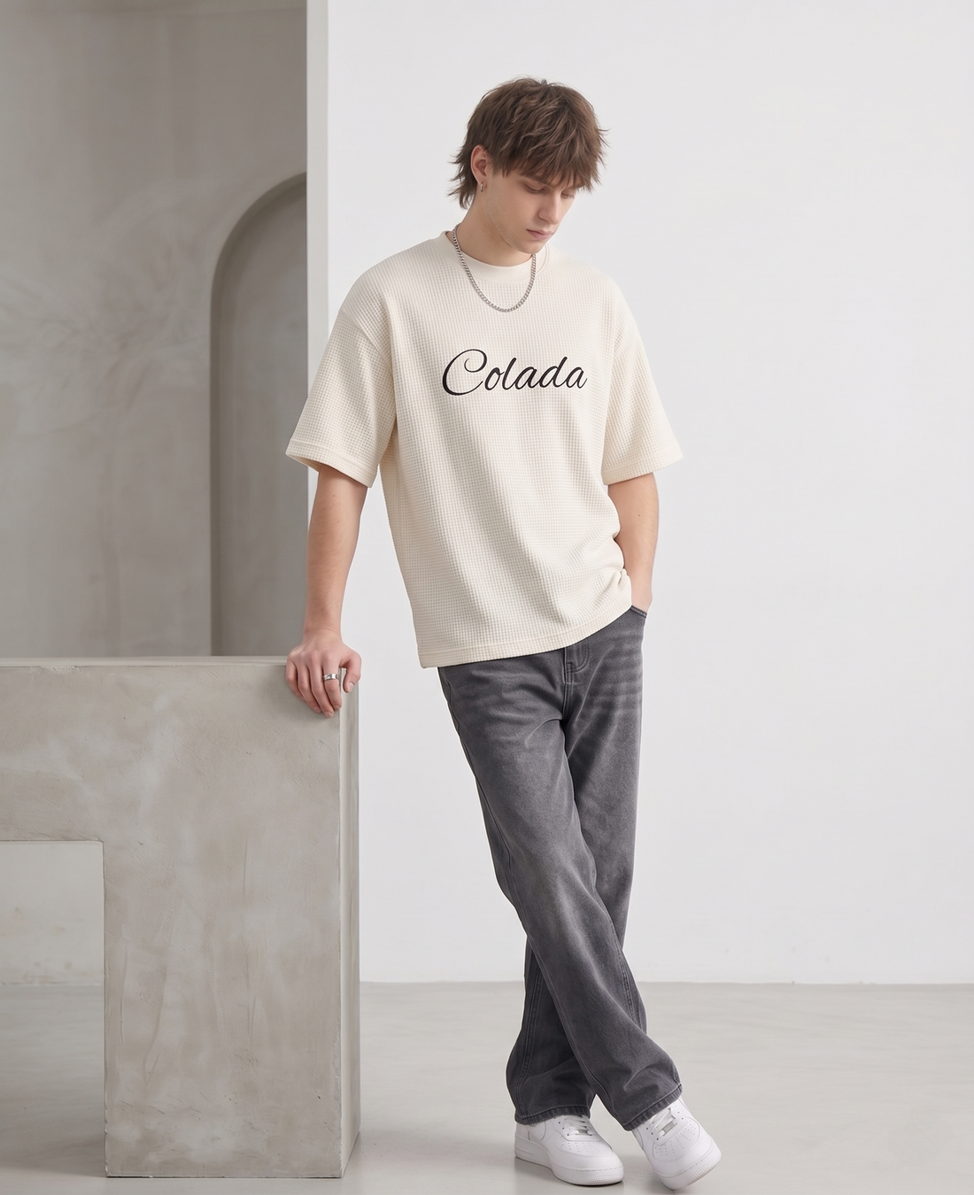 Colada Studios — offwhite waffle boxy fit