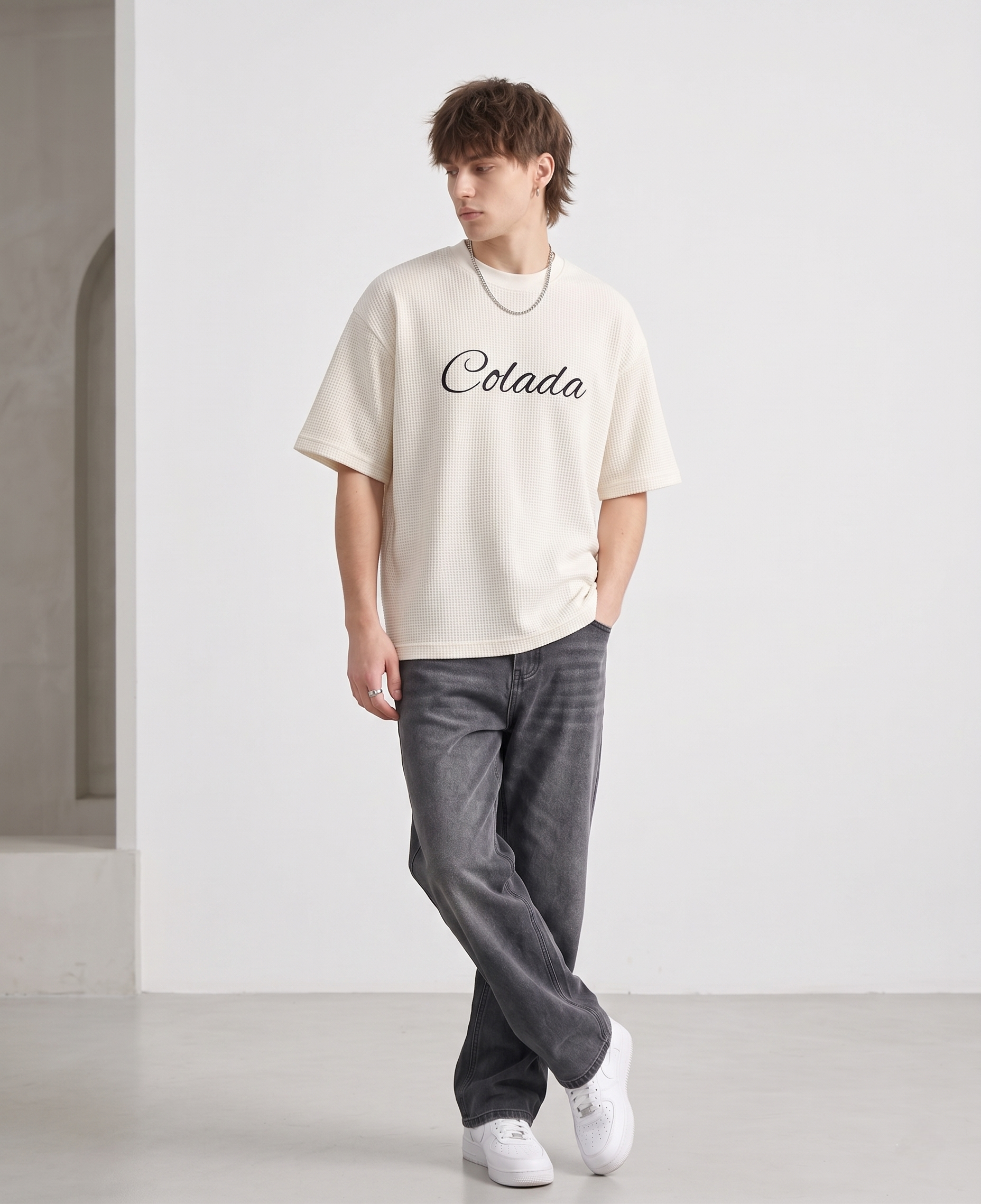 Colada Studios — offwhite waffle boxy fit