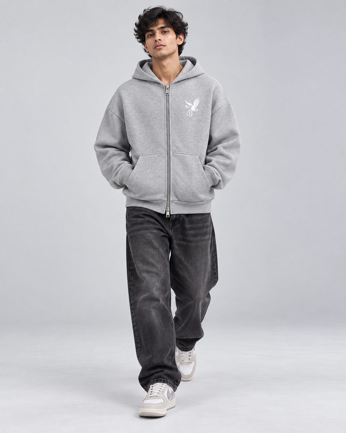 Grey Boxy Dual Zipper Hoodie