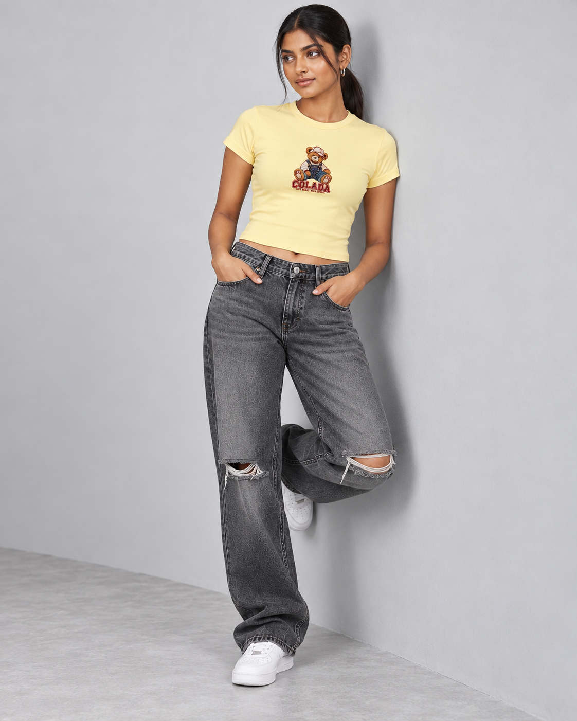 Teddy Embroidery Baby Tee