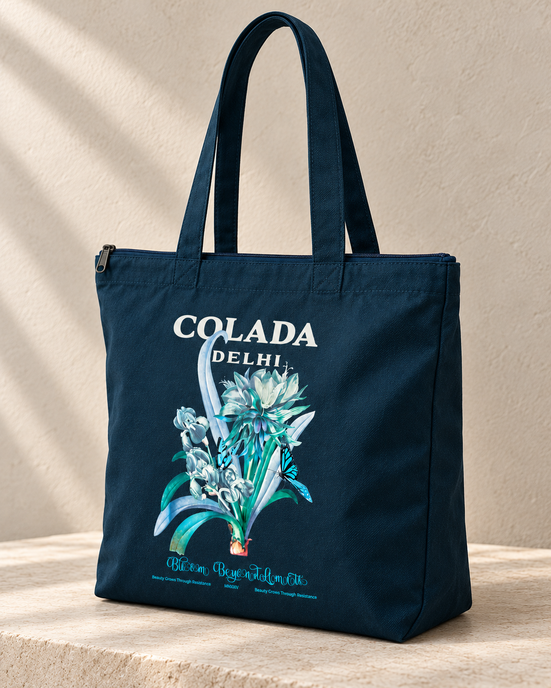 Navy BlueZipper Tote Bag